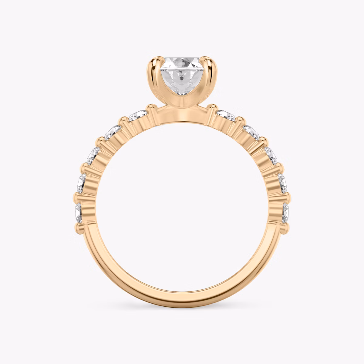 The Single Shared Prong | Oval | 14k | Rose Gold | bandAccent: Plain | bandStoneStyle: large | diamondOrientation: vertical | caratWeight: other