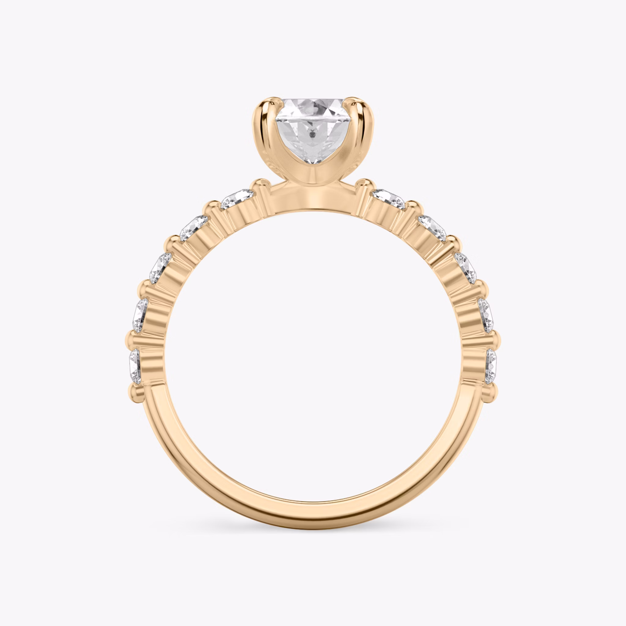 The Single Shared Prong | Oval | 14k | Rose Gold | bandAccent: Plain | bandStoneStyle: large | diamondOrientation: vertical | caratWeight: other