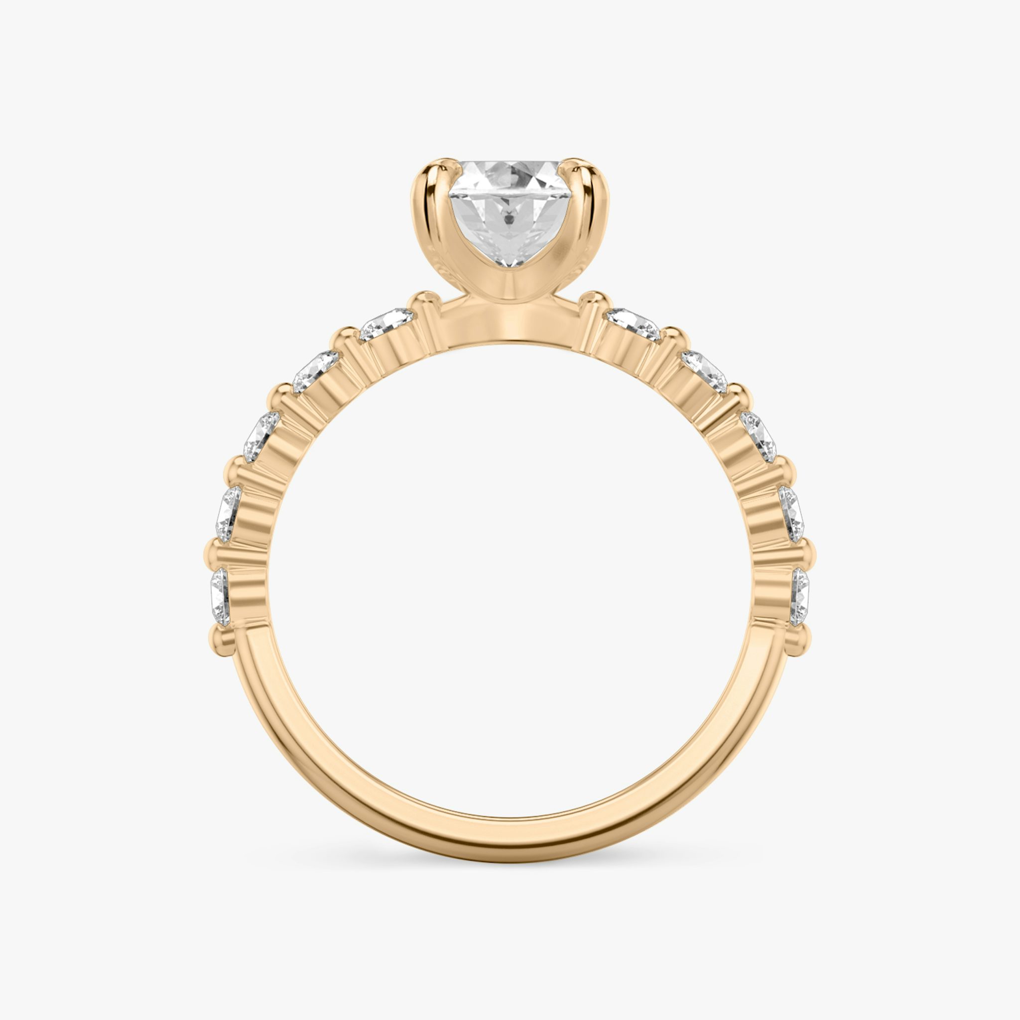 The Single Shared Prong | Oval | 14k | Rose Gold | bandAccent: Plain | bandStoneStyle: large | diamondOrientation: vertical | caratWeight: other