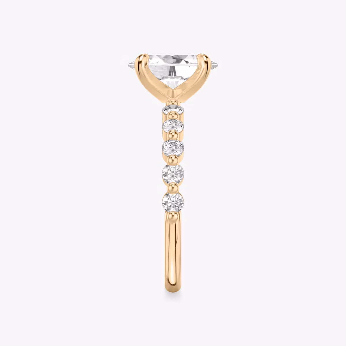 The Single Shared Prong | Oval | 14k | Rose Gold | bandAccent: Plain | bandStoneStyle: large | diamondOrientation: vertical | caratWeight: other