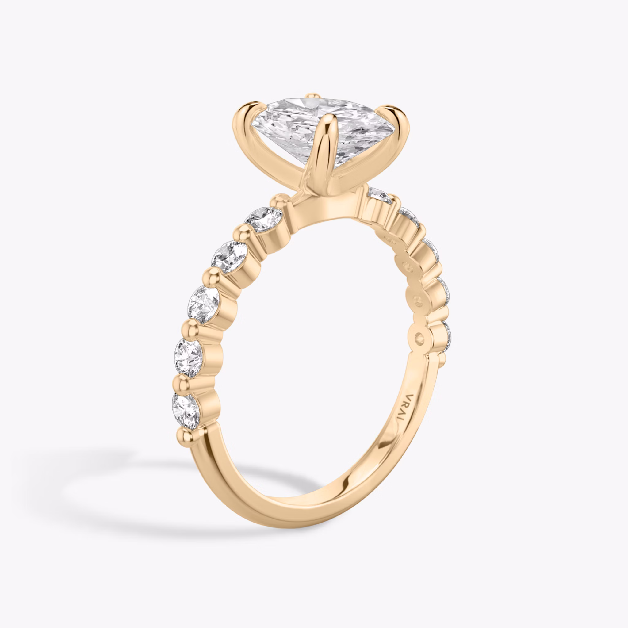 The Single Shared Prong | Oval | 14k | Rose Gold | bandAccent: Plain | bandStoneStyle: large | diamondOrientation: vertical | caratWeight: other