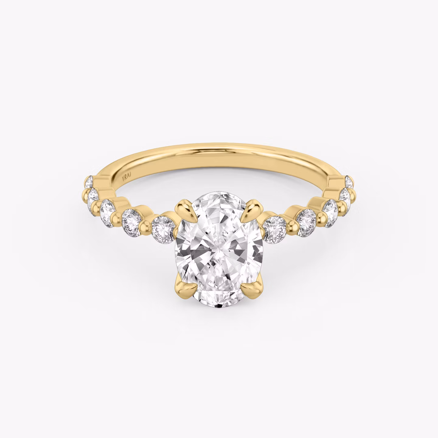 The Single Shared Prong | Oval | 18k | Yellow Gold | bandAccent: Plain | bandStoneStyle: large | diamondOrientation: vertical | caratWeight: other
