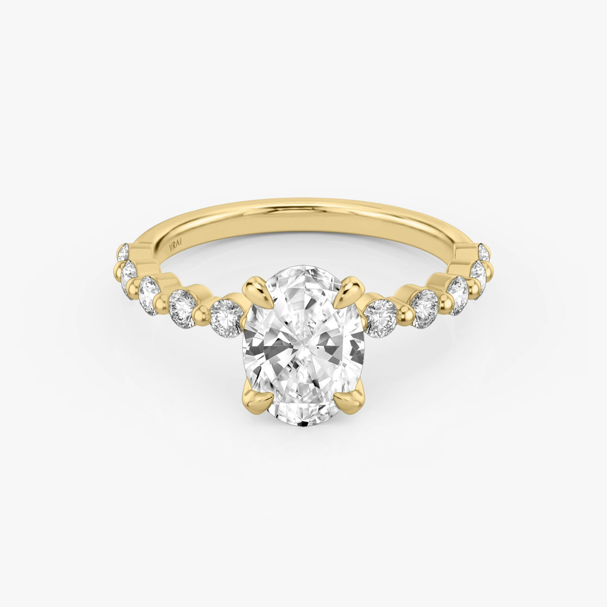 The Single Shared Prong | Oval | 18k | Yellow Gold | bandAccent: Plain | bandStoneStyle: large | diamondOrientation: vertical | caratWeight: other