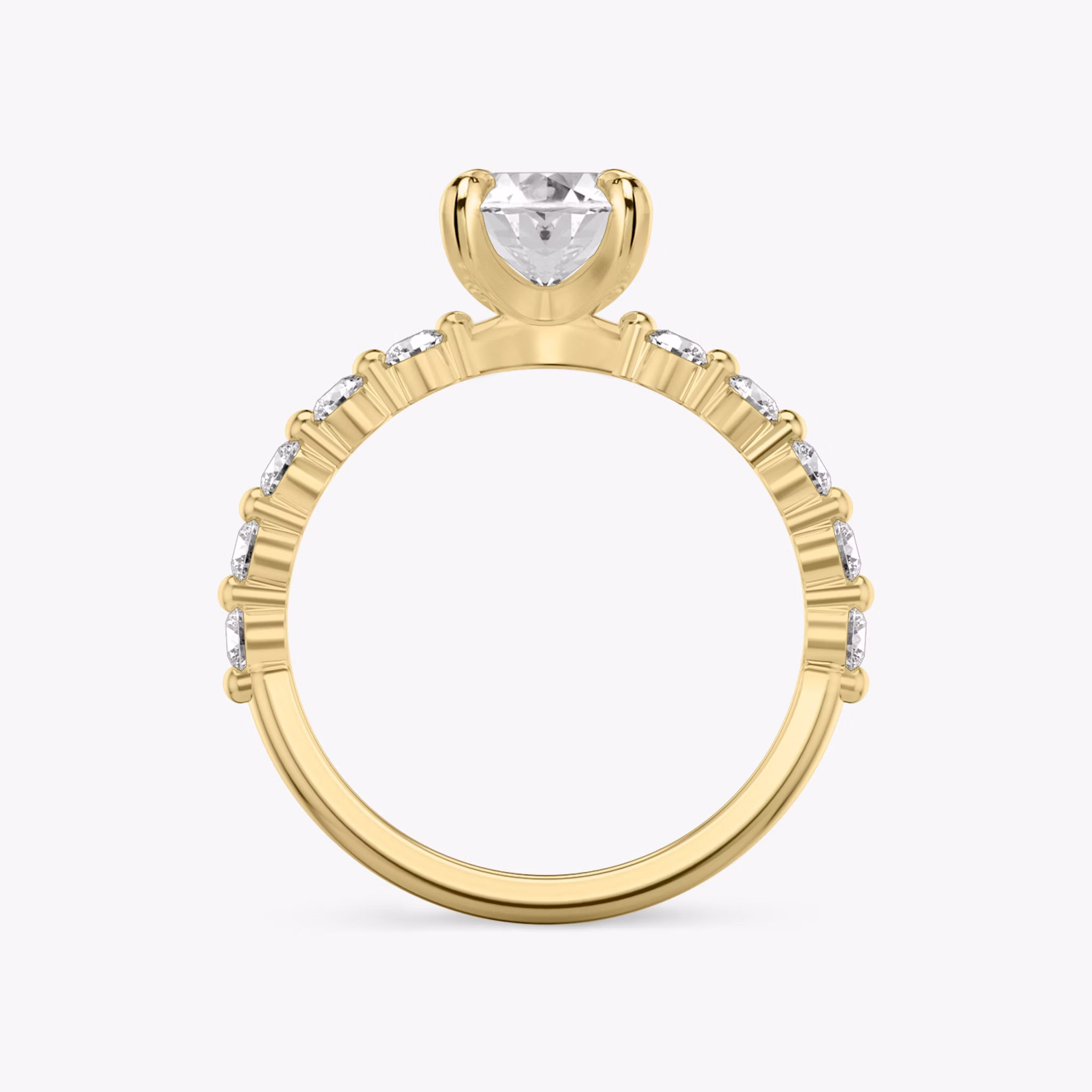 The Single Shared Prong | Oval | 18k | Yellow Gold | bandAccent: Plain | bandStoneStyle: large | diamondOrientation: vertical | caratWeight: other