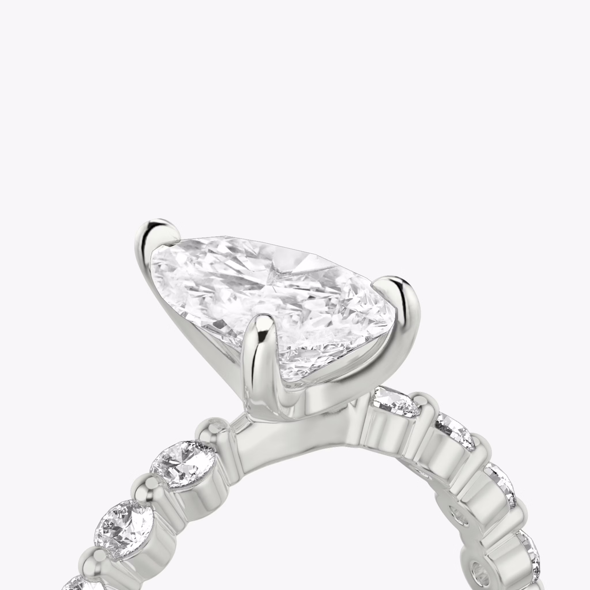 The Single Shared Prong | Pear | 18k | White Gold | bandAccent: Plain | bandStoneStyle: large | diamondOrientation: vertical | caratWeight: other