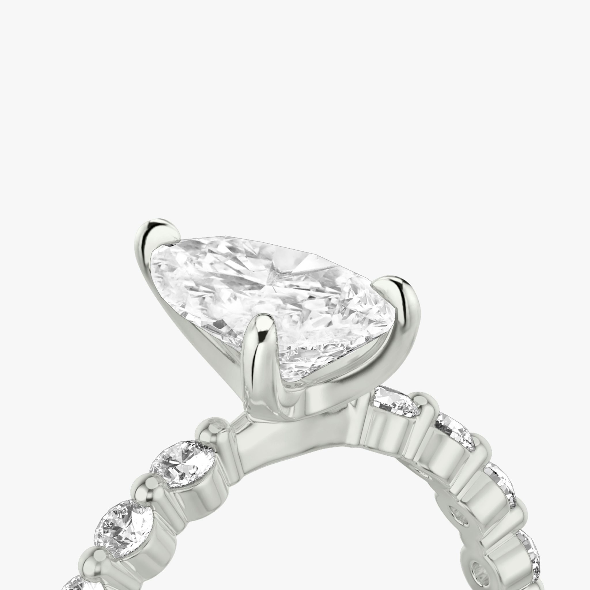 The Single Shared Prong | Pear | 18k | White Gold | bandAccent: Plain | bandStoneStyle: large | diamondOrientation: vertical | caratWeight: other