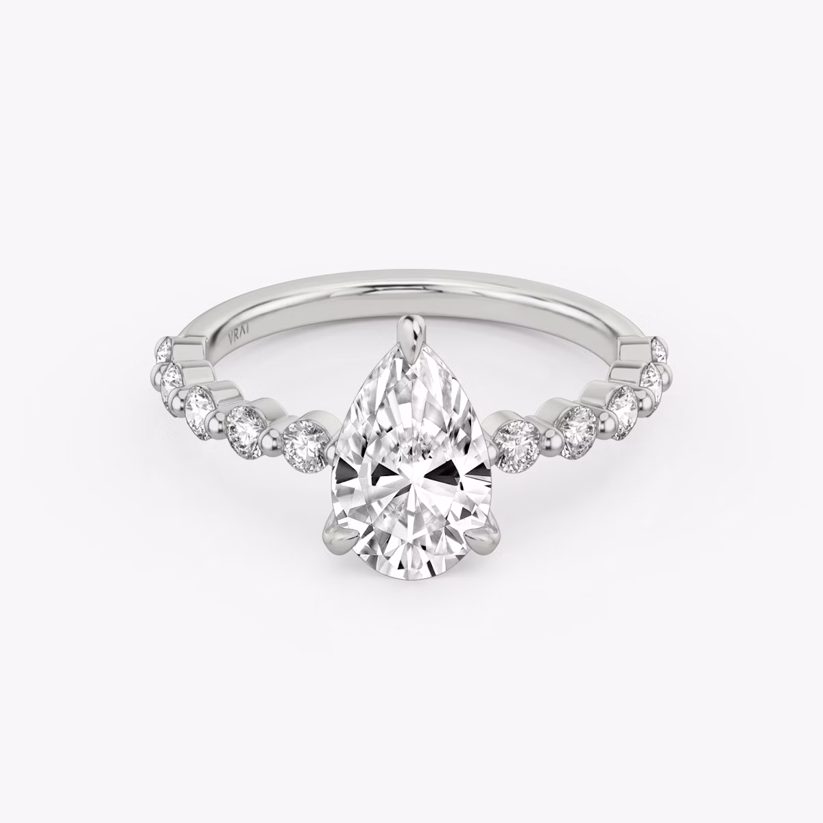The Single Shared Prong | Pear | Platinum | bandAccent: Plain | bandStoneStyle: large | diamondOrientation: vertical | caratWeight: other