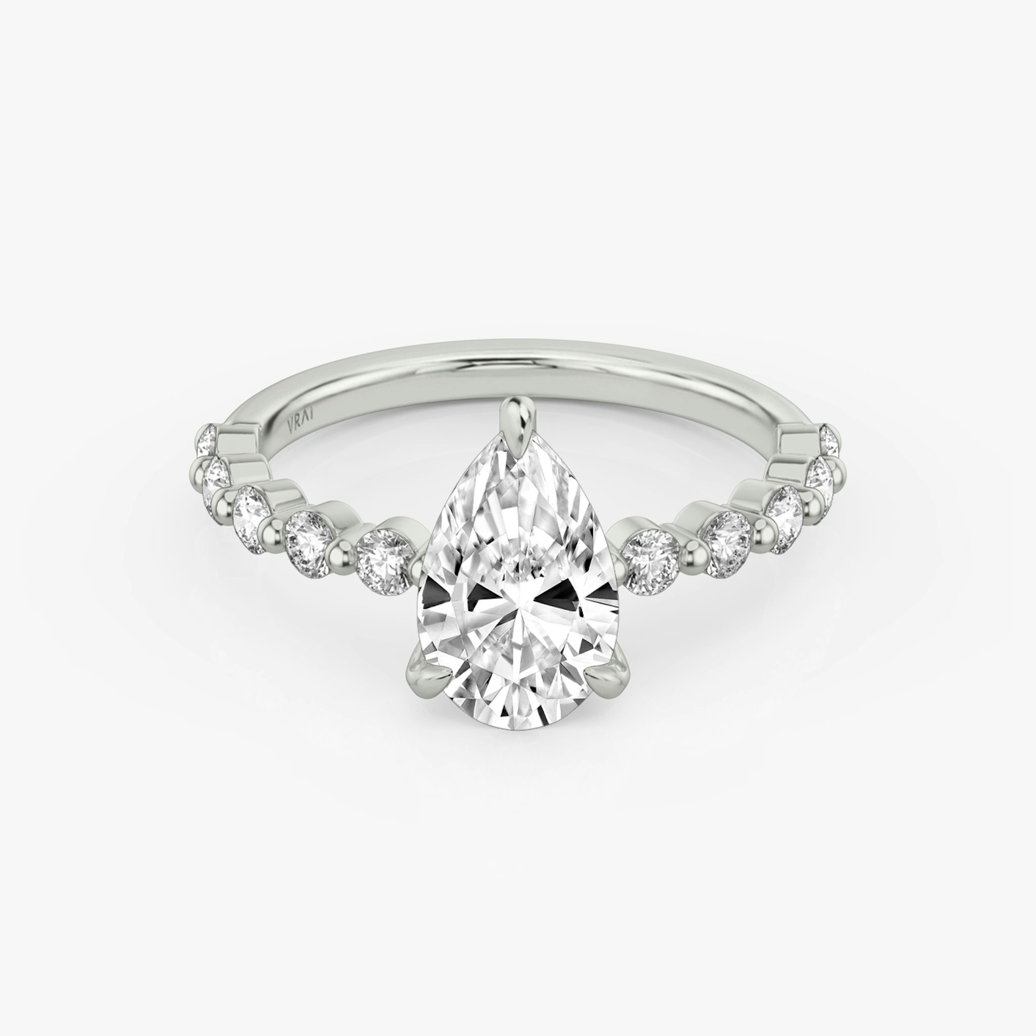 The Single Shared Prong | Pear | 18k | White Gold | bandAccent: Plain | bandStoneStyle: large | diamondOrientation: vertical | caratWeight: other