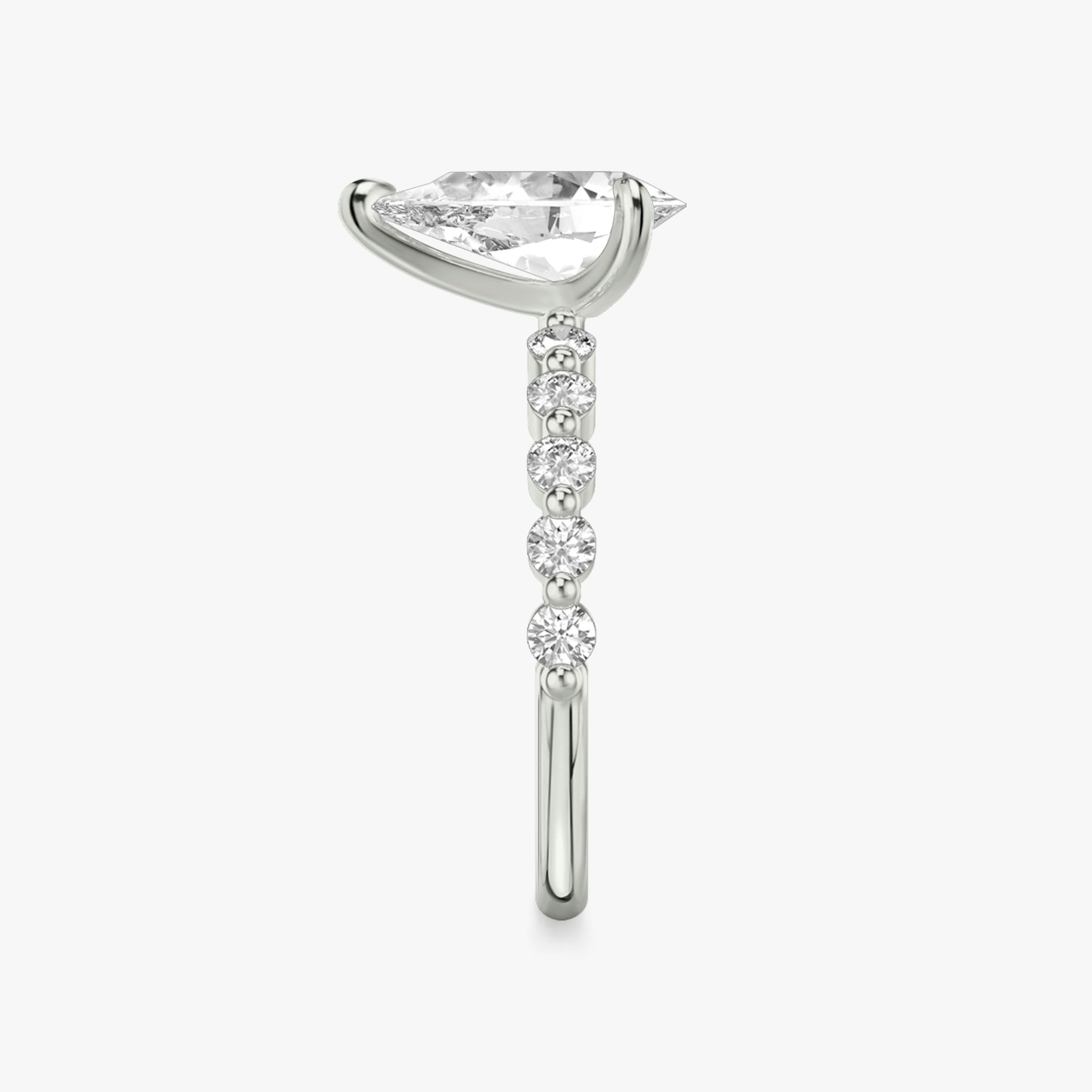 The Single Shared Prong | Pear | 18k | White Gold | bandAccent: Plain | bandStoneStyle: large | diamondOrientation: vertical | caratWeight: other