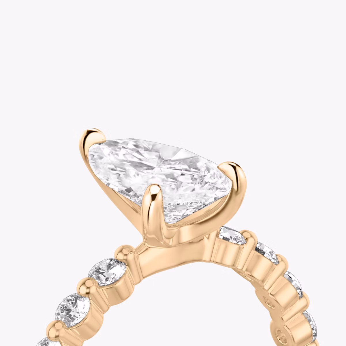 The Single Shared Prong | Pear | 14k | Rose Gold | bandAccent: Plain | bandStoneStyle: large | diamondOrientation: vertical | caratWeight: other