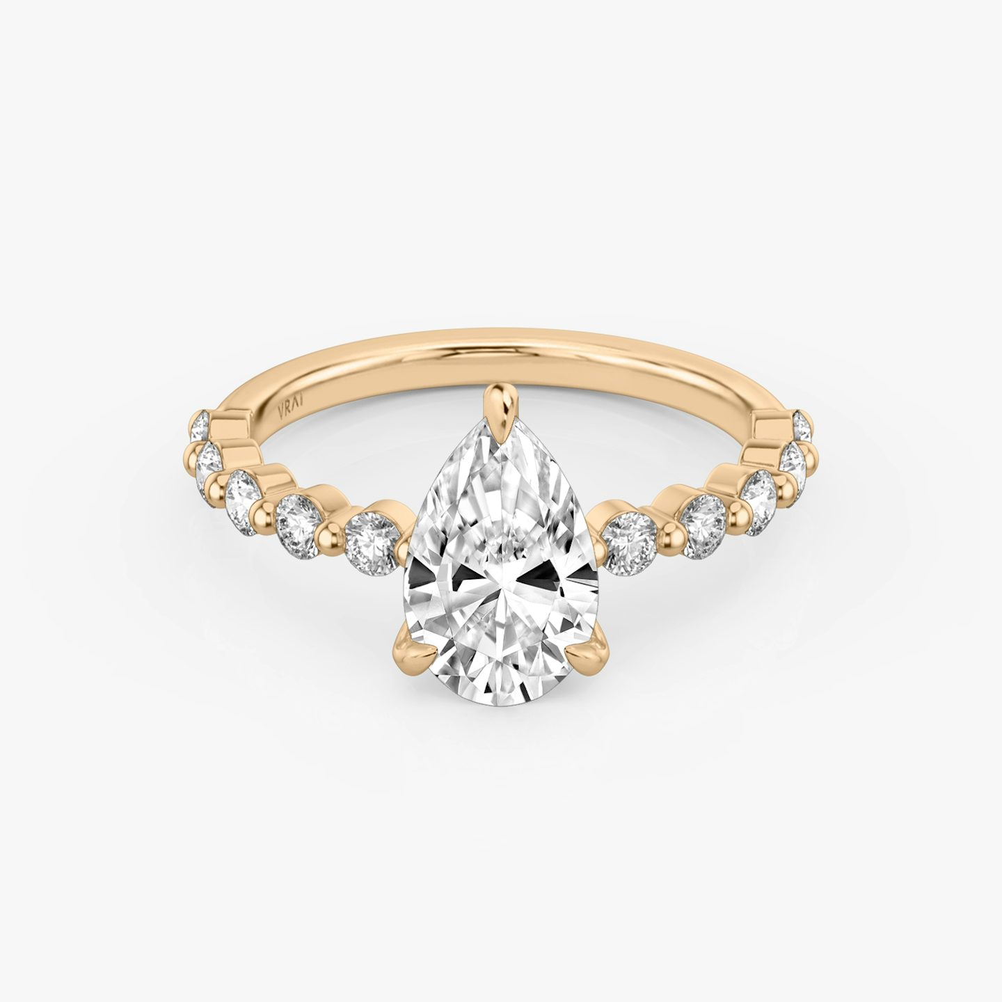 Bague de fiançailles Single Shared Prong | Poire | 14k | Or rose | bandAccent: Simple | bandStoneStyle: large | diamondOrientation: vertical | caratWeight: other