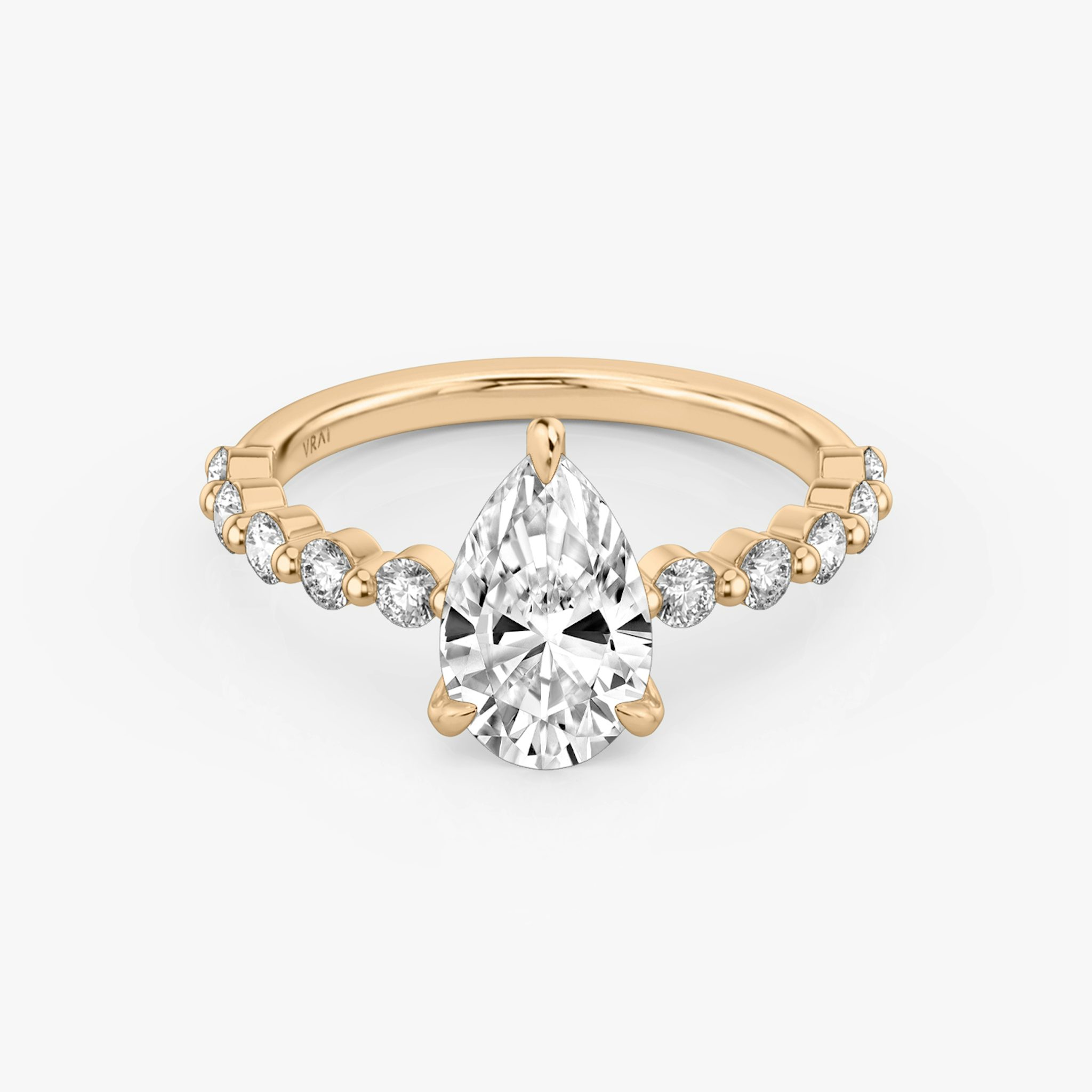 The Single Shared Prong | Pear | 14k | Rose Gold | bandAccent: Plain | bandStoneStyle: large | diamondOrientation: vertical | caratWeight: other