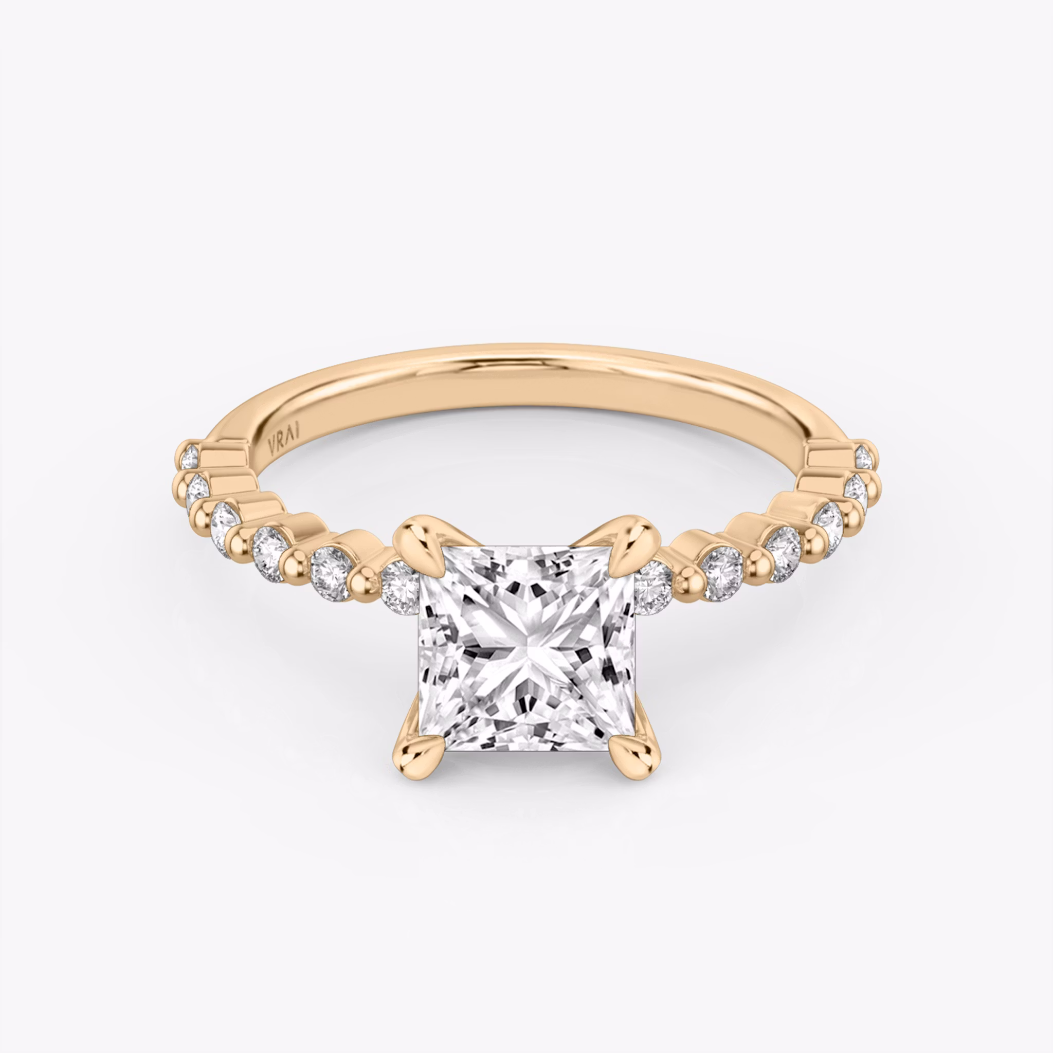 The Single Shared Prong | Princess | 14k | Rose Gold | bandAccent: Plain | bandStoneStyle: original | diamondOrientation: vertical | caratWeight: other
