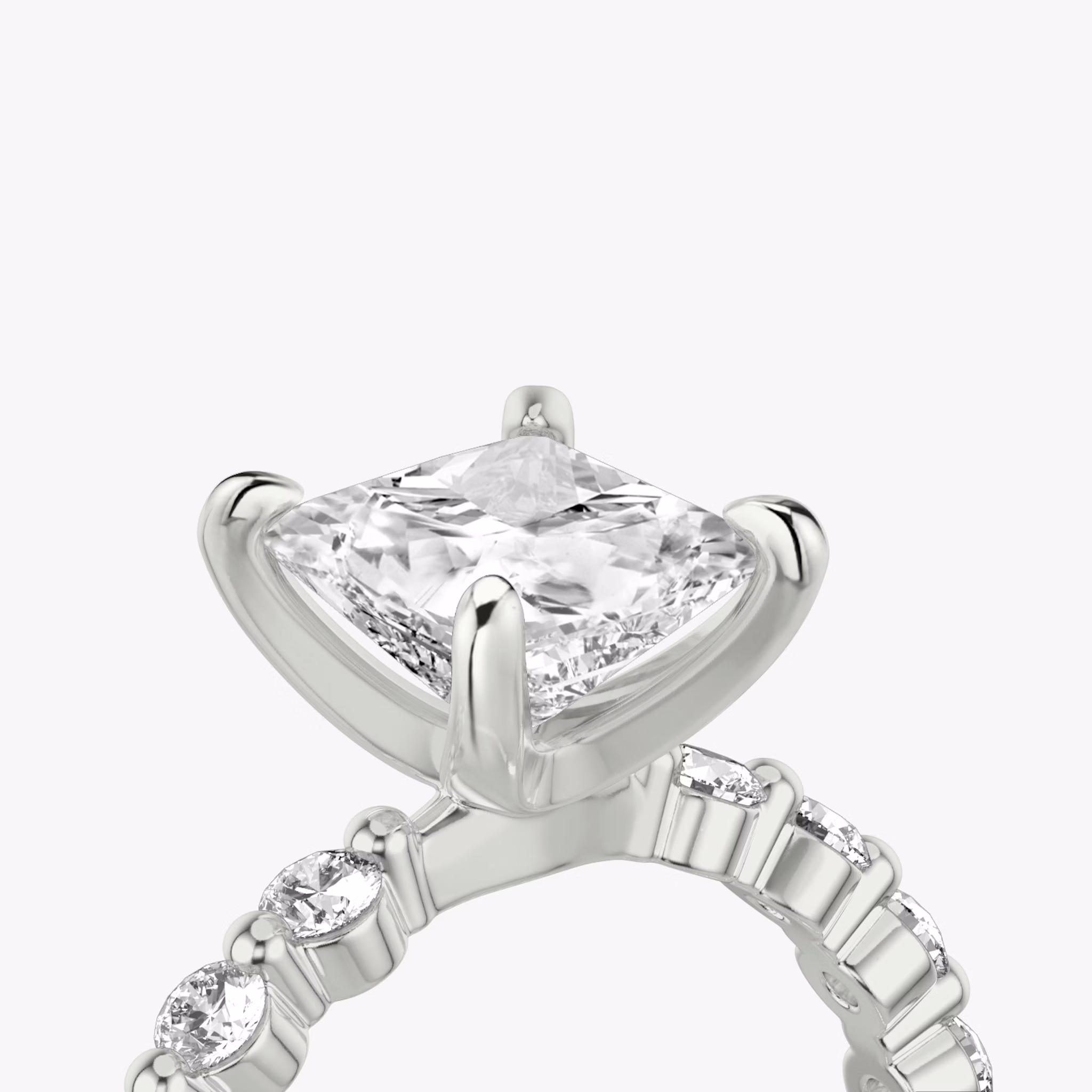 The Single Shared Prong | Princess | 18k | White Gold | bandAccent: Plain | bandStoneStyle: large | diamondOrientation: vertical | caratWeight: other
