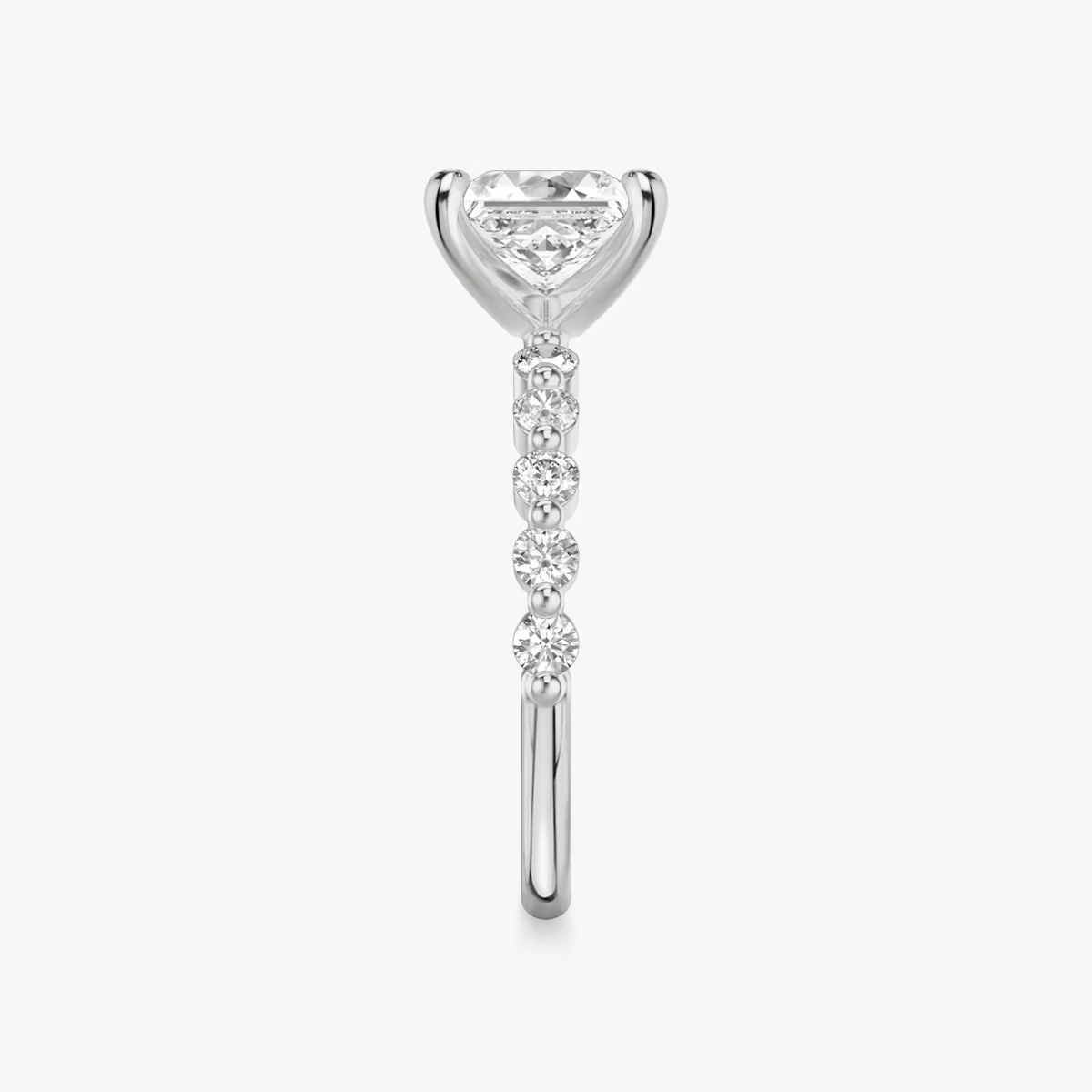The Single Shared Prong | Princess | 18k | White Gold | bandAccent: Plain | bandStoneStyle: large | diamondOrientation: vertical | caratWeight: other