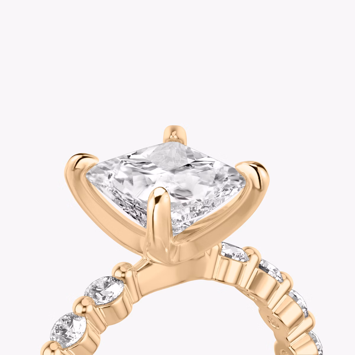The Single Shared Prong | Princess | 14k | Rose Gold | bandAccent: Plain | bandStoneStyle: large | diamondOrientation: vertical | caratWeight: other