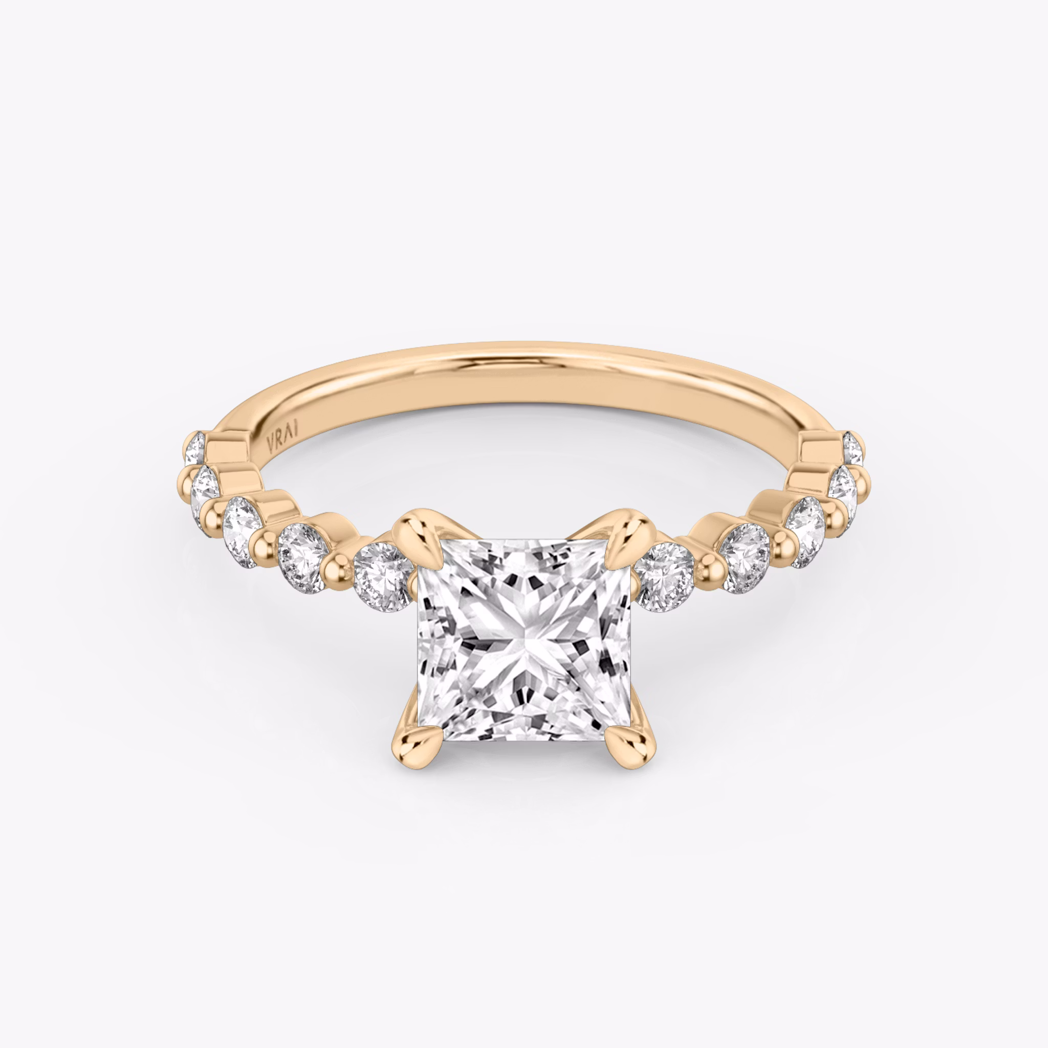 The Single Shared Prong | Princess | 14k | Rose Gold | bandAccent: Plain | bandStoneStyle: large | diamondOrientation: vertical | caratWeight: other