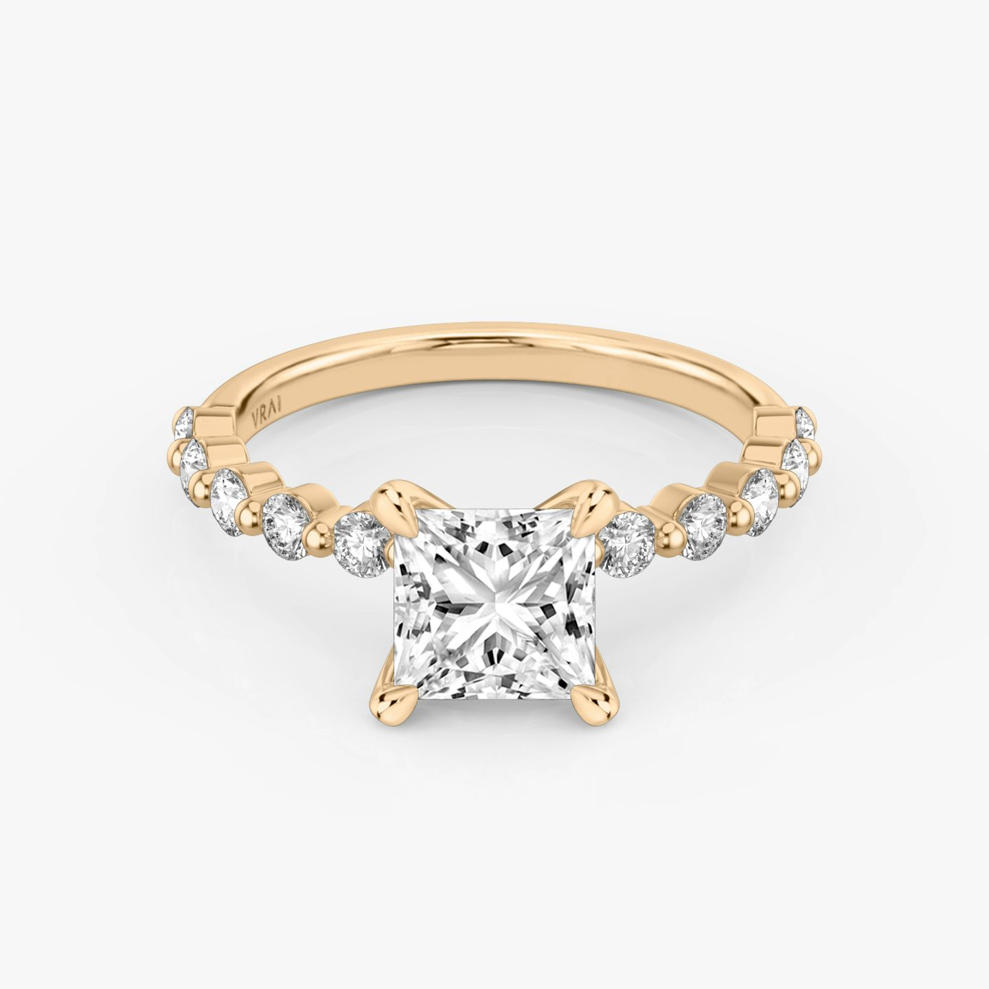 The Single Shared Prong | Princess | 14k | Rose Gold | bandAccent: Plain | bandStoneStyle: large | diamondOrientation: vertical | caratWeight: other