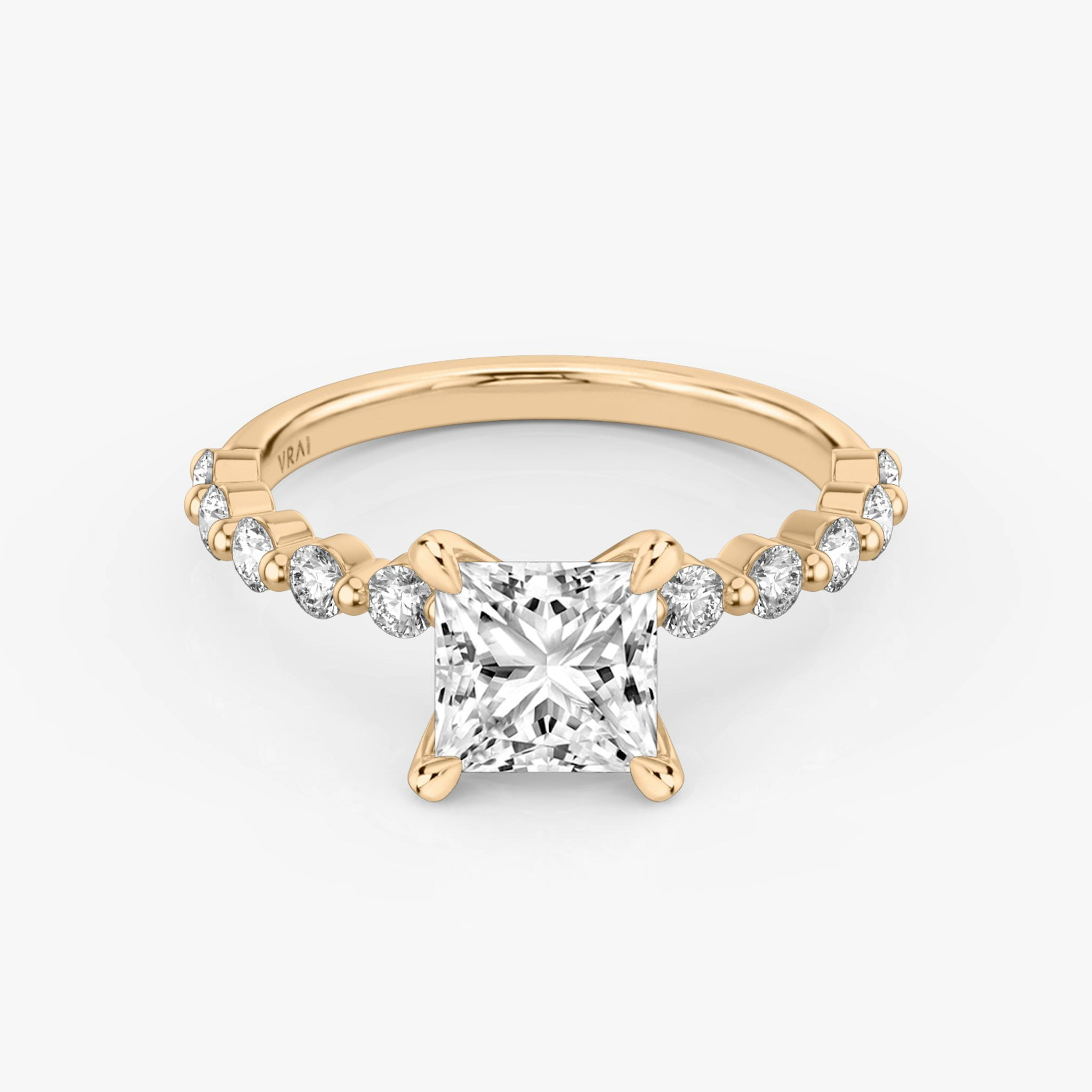 The Single Shared Prong | Princess | 14k | Rose Gold | bandAccent: Plain | bandStoneStyle: large | diamondOrientation: vertical | caratWeight: other