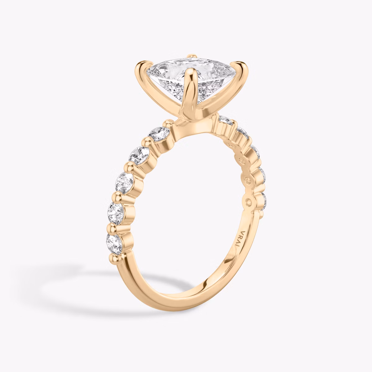 The Single Shared Prong | Princess | 14k | Rose Gold | bandAccent: Plain | bandStoneStyle: large | diamondOrientation: vertical | caratWeight: other