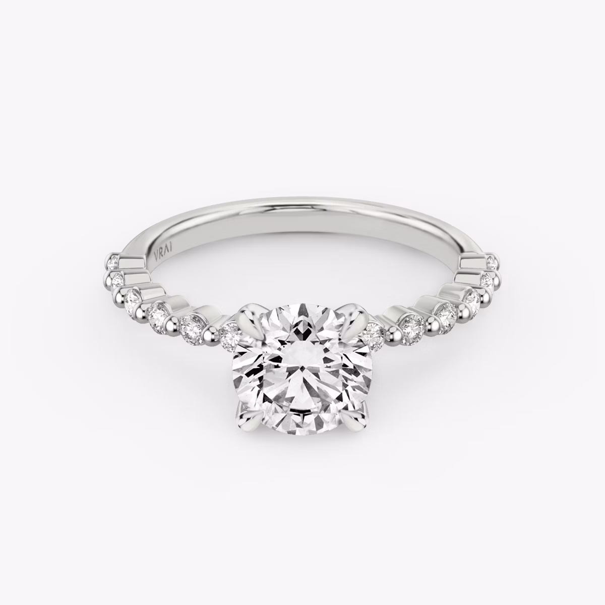 The Single Shared Prong | Round Brilliant | Platinum | bandAccent: Plain | bandStoneStyle: original | caratWeight: 1.5ct | diamondOrientation: vertical