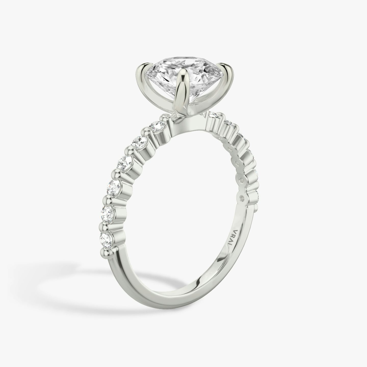 The Single Shared Prong | Round Brilliant | 18k | White Gold | bandAccent: Plain | bandStoneStyle: original | caratWeight: 1.0ct | diamondOrientation: vertical