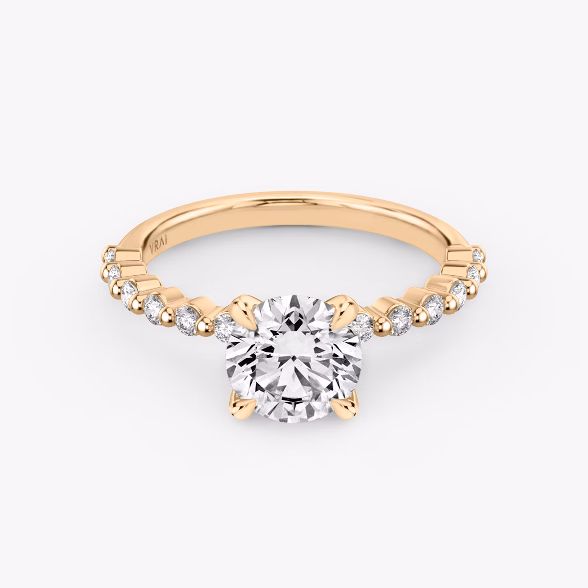 The Single Shared Prong | Round Brilliant | 14k | Rose Gold | bandAccent: Plain | bandStoneStyle: original | caratWeight: other | diamondOrientation: vertical