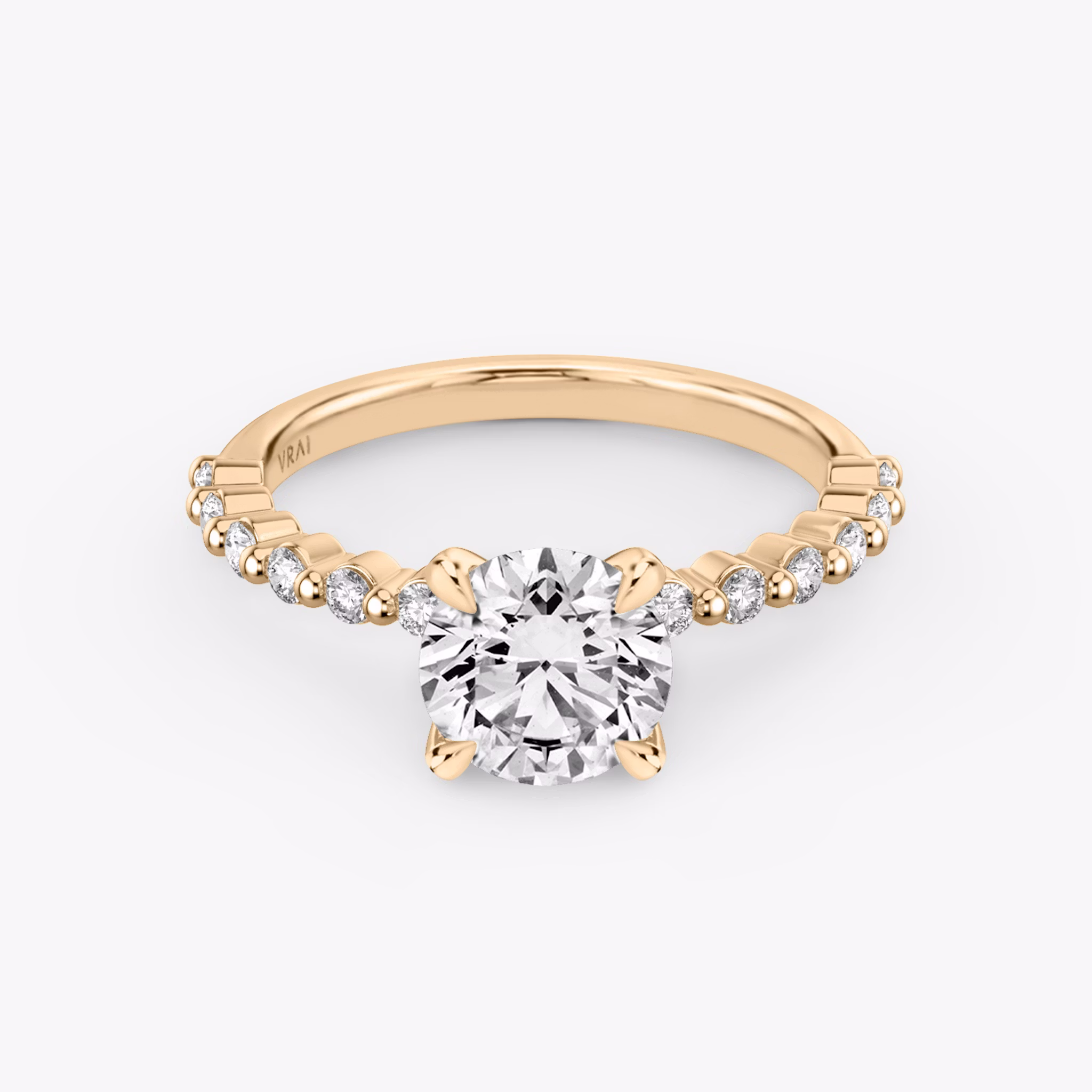 The Single Shared Prong | Round Brilliant | 14k | Rose Gold | bandAccent: Plain | bandStoneStyle: original | caratWeight: other | diamondOrientation: vertical