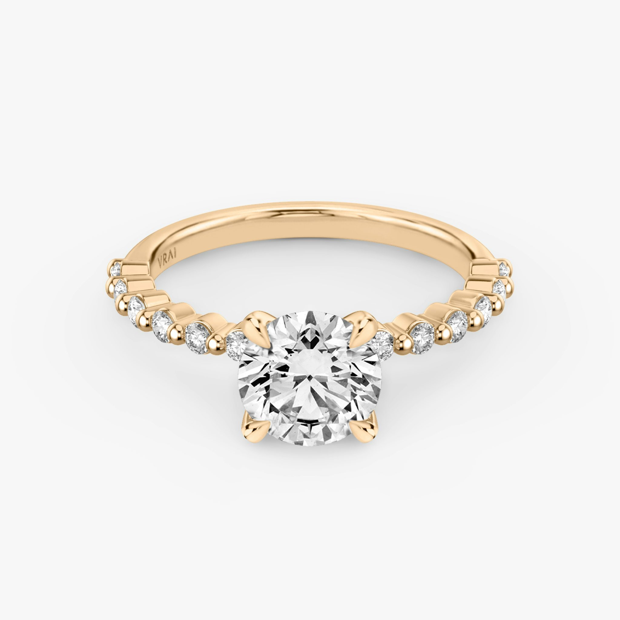 The Single Shared Prong | Round Brilliant | 14k | Rose Gold | bandAccent: Plain | bandStoneStyle: original | caratWeight: other | diamondOrientation: vertical