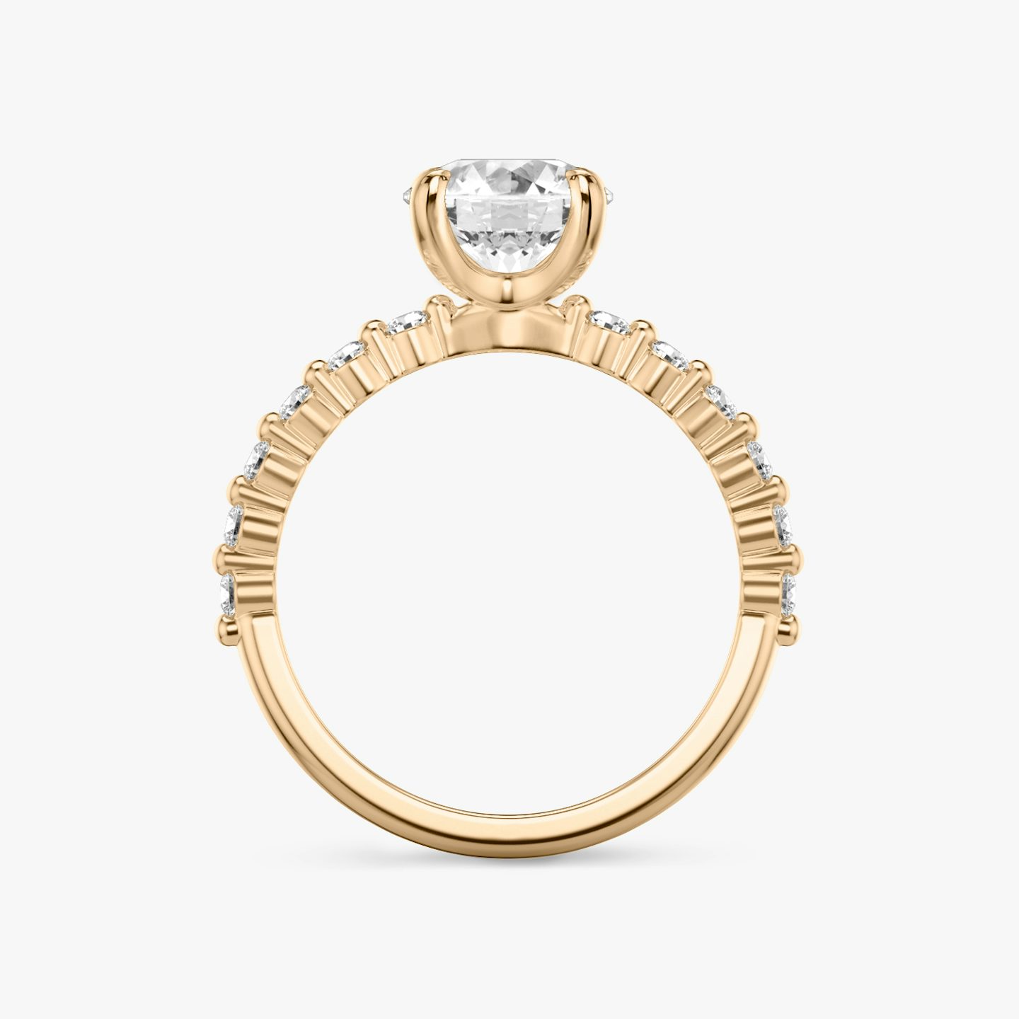The Single Shared Prong | Round Brilliant | 14k | Rose Gold | bandAccent: Plain | bandStoneStyle: original | caratWeight: 1.0ct | diamondOrientation: vertical