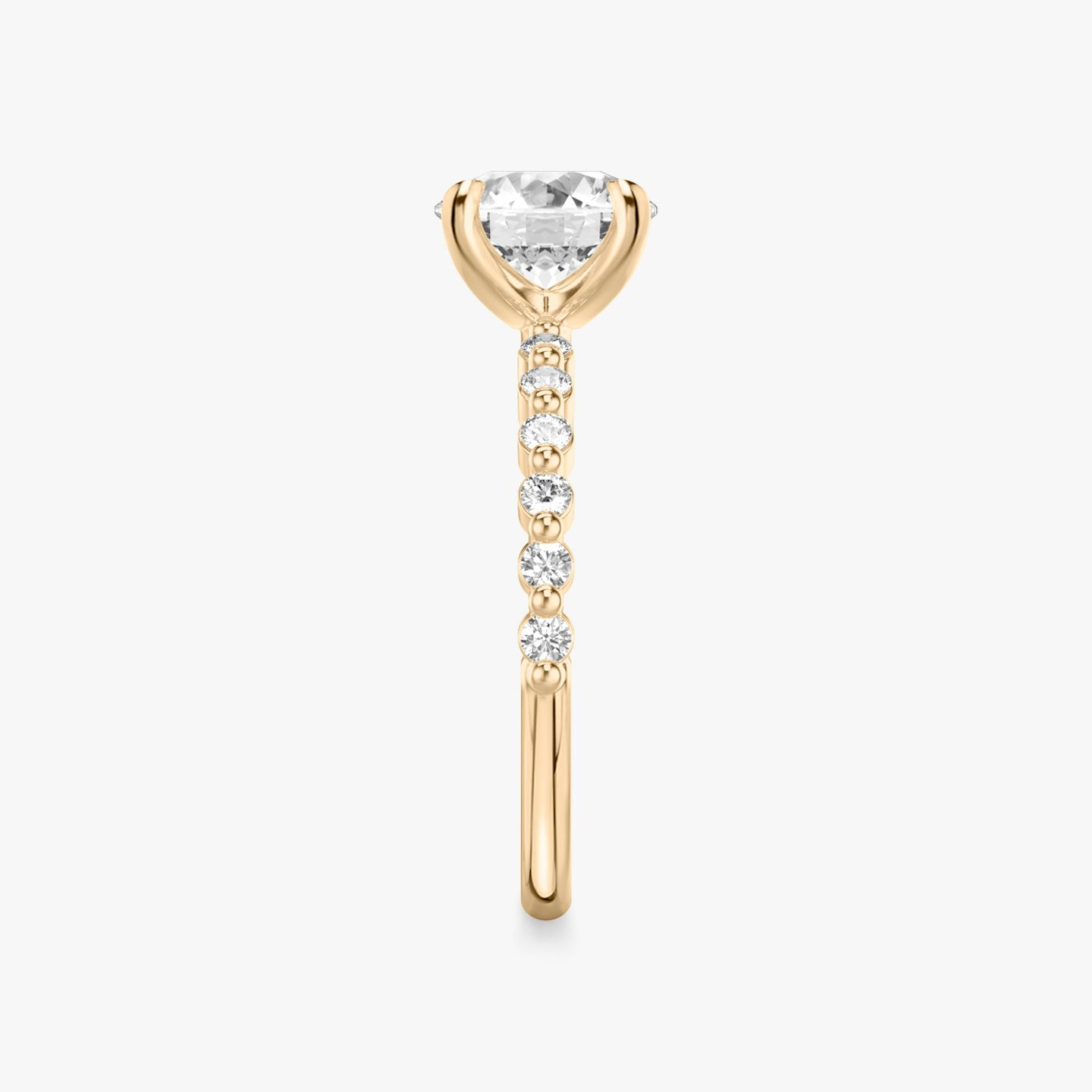 The Single Shared Prong | Round Brilliant | 14k | Rose Gold | bandAccent: Plain | bandStoneStyle: original | caratWeight: 1.0ct | diamondOrientation: vertical