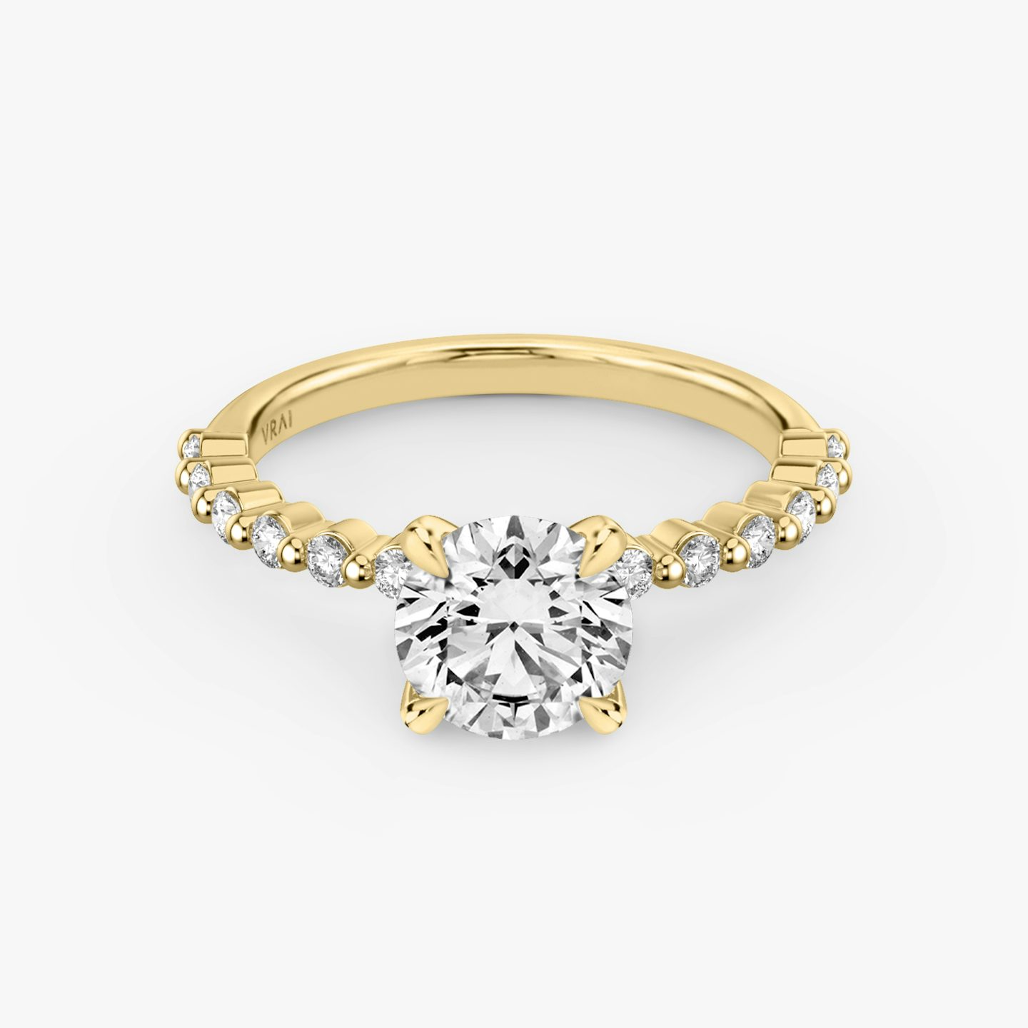 The Single Shared Prong | Round Brilliant | 18k | Yellow Gold | bandAccent: Plain | bandStoneStyle: original | caratWeight: 1.0ct | diamondOrientation: vertical