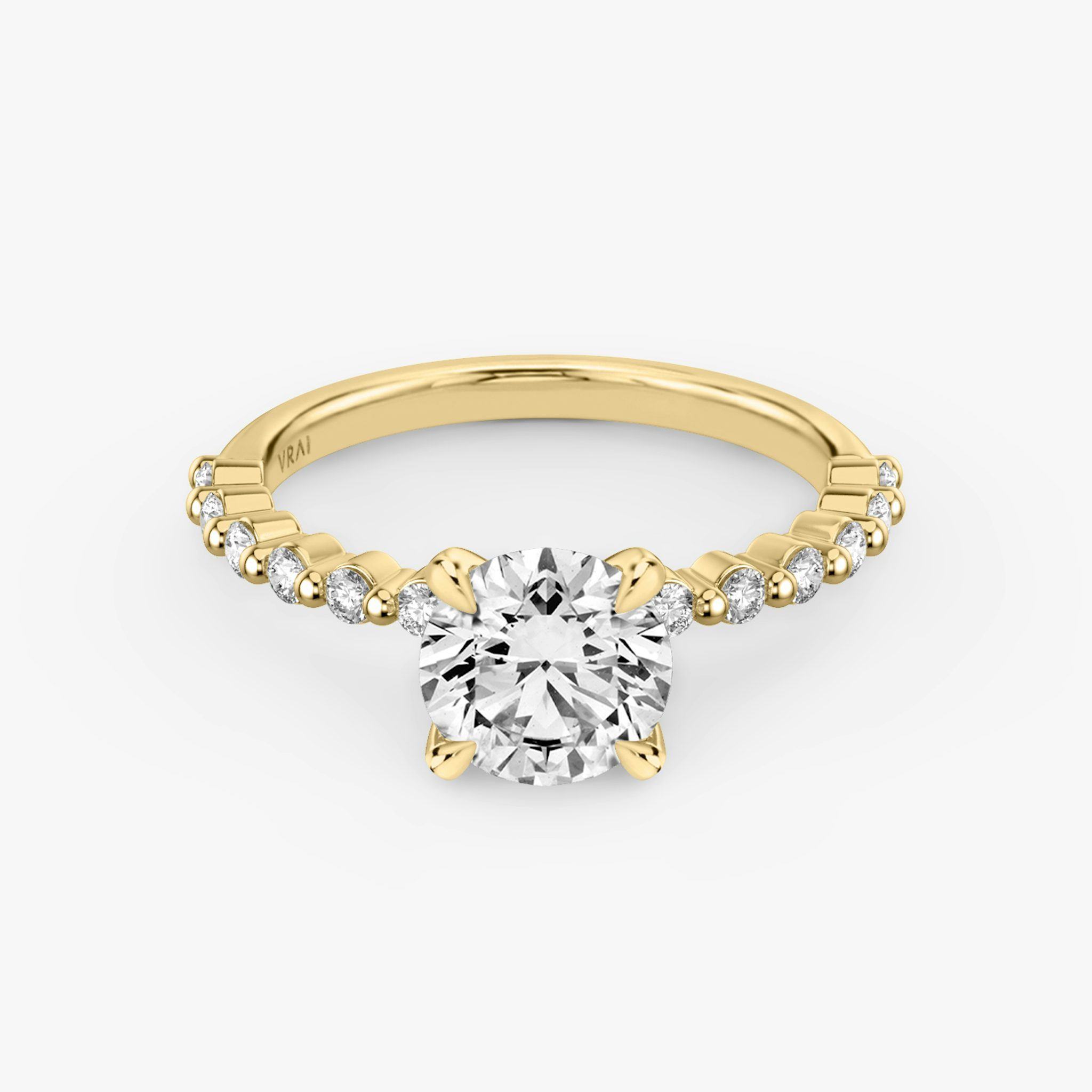 The Single Shared Prong | Round Brilliant | 18k | Yellow Gold | bandAccent: Plain | bandStoneStyle: original | caratWeight: other | diamondOrientation: vertical