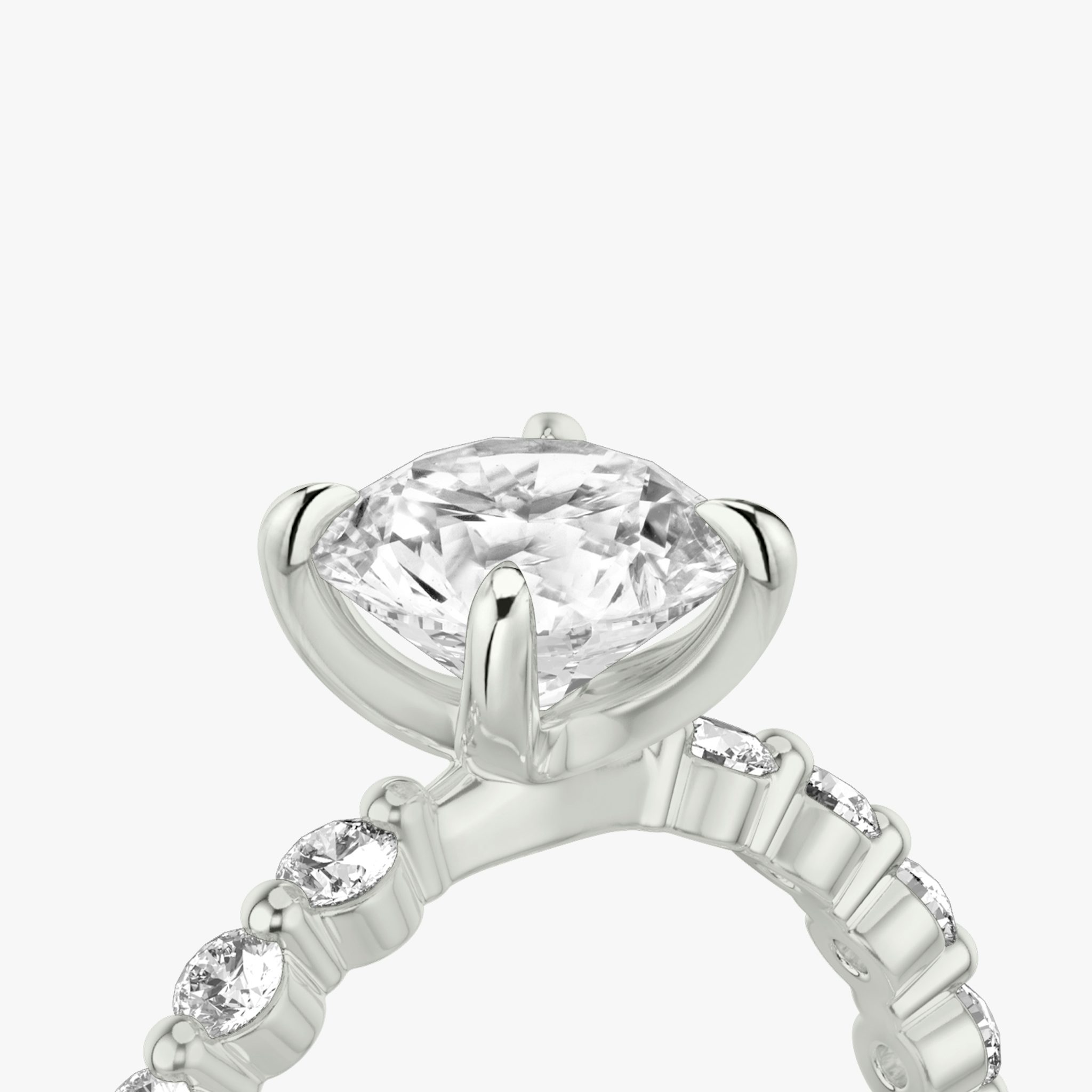 The Single Shared Prong | Round Brilliant | 18k | White Gold | bandAccent: Plain | bandStoneStyle: large | caratWeight: other | diamondOrientation: vertical