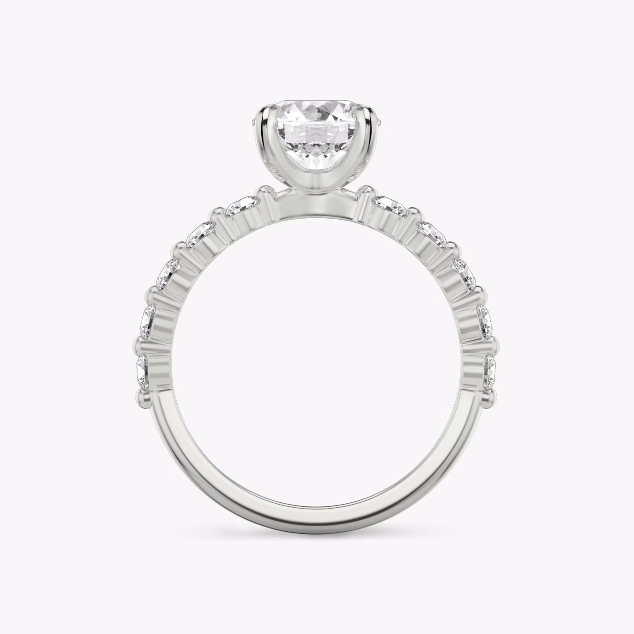 The Single Shared Prong | Round Brilliant | 18k | White Gold | bandAccent: Plain | bandStoneStyle: large | caratWeight: other | diamondOrientation: vertical