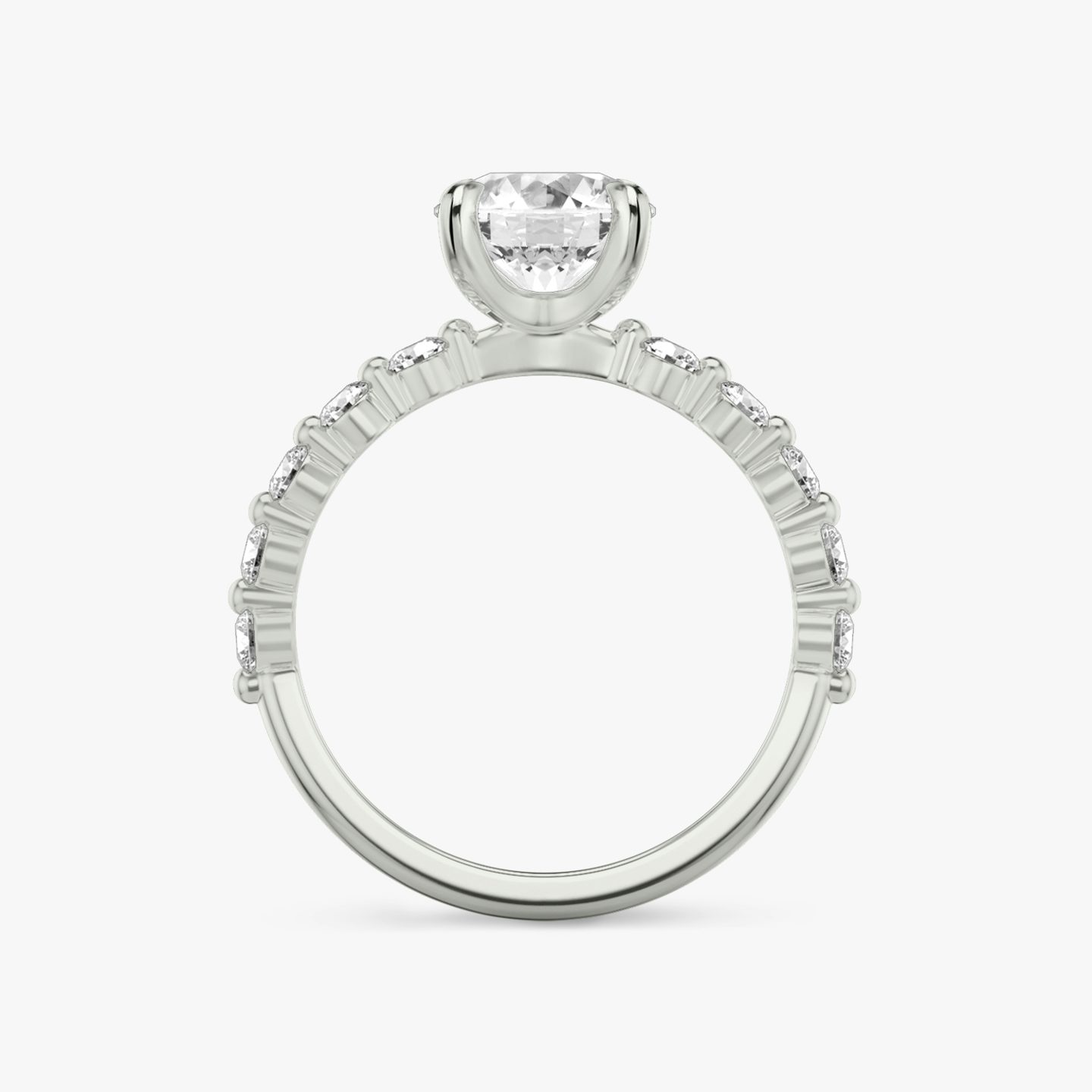 Anillo de compromiso Single Shared Prong | Brillante | 18k | Oro blanco | bandAccent: Simple | bandStoneStyle: large | caratWeight: other | diamondOrientation: vertical