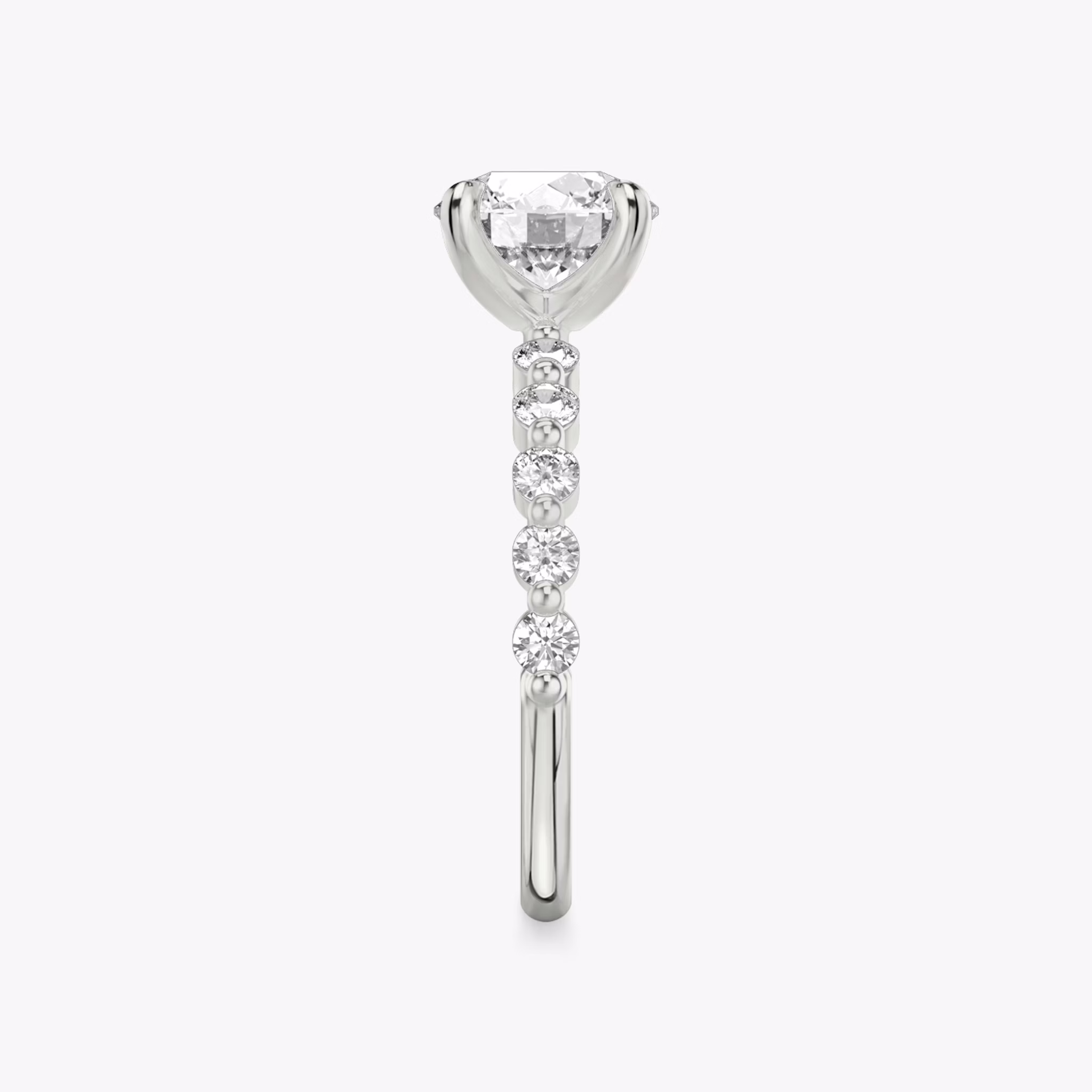 The Single Shared Prong | Round Brilliant | 18k | White Gold | bandAccent: Plain | bandStoneStyle: large | caratWeight: other | diamondOrientation: vertical