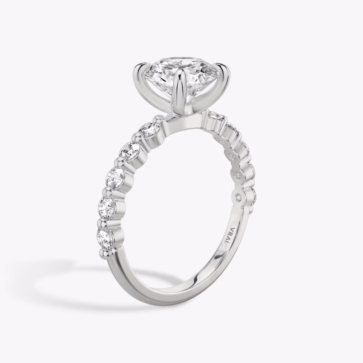 The Single Shared Prong | Round Brilliant | Platinum | bandAccent: Plain | bandStoneStyle: large | caratWeight: other | diamondOrientation: vertical