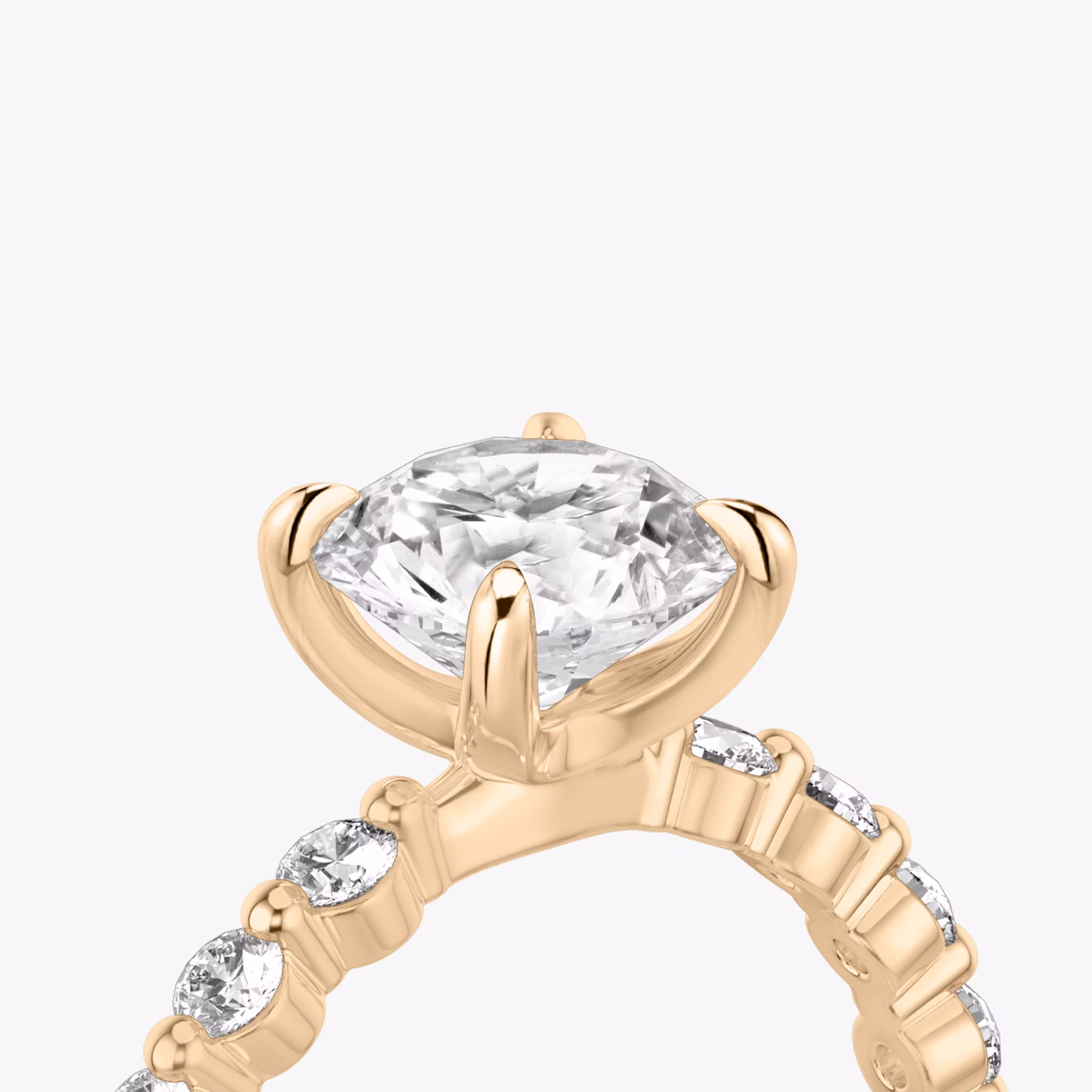 The Single Shared Prong | Round Brilliant | 14k | Rose Gold | bandAccent: Plain | bandStoneStyle: large | caratWeight: other | diamondOrientation: vertical