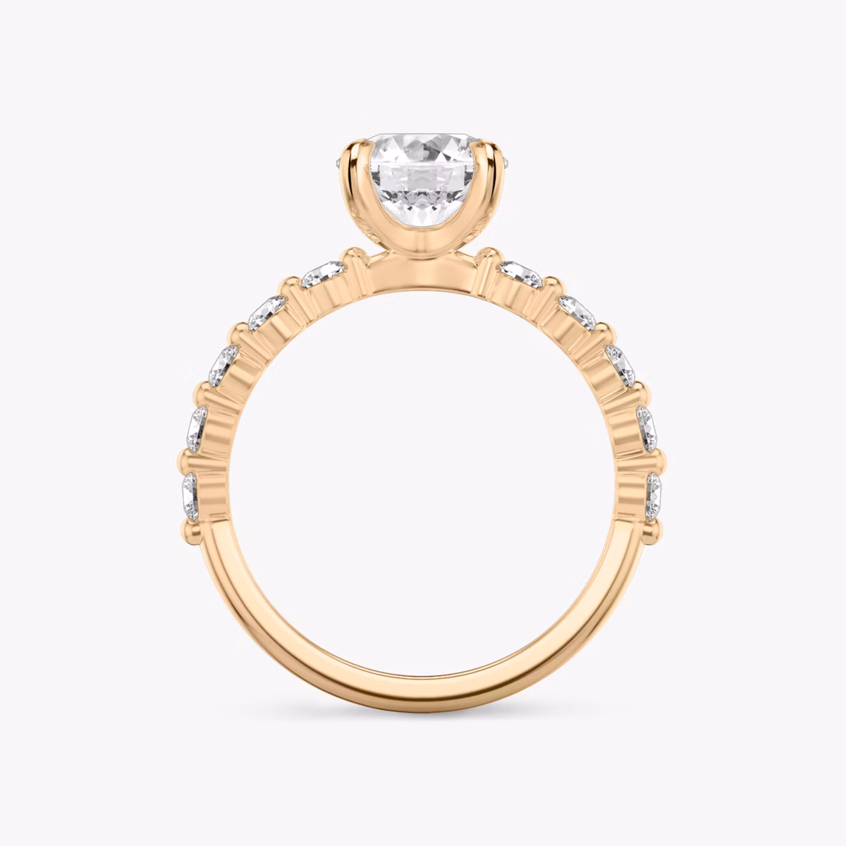 The Single Shared Prong | Round Brilliant | 14k | Rose Gold | bandAccent: Plain | bandStoneStyle: large | caratWeight: other | diamondOrientation: vertical