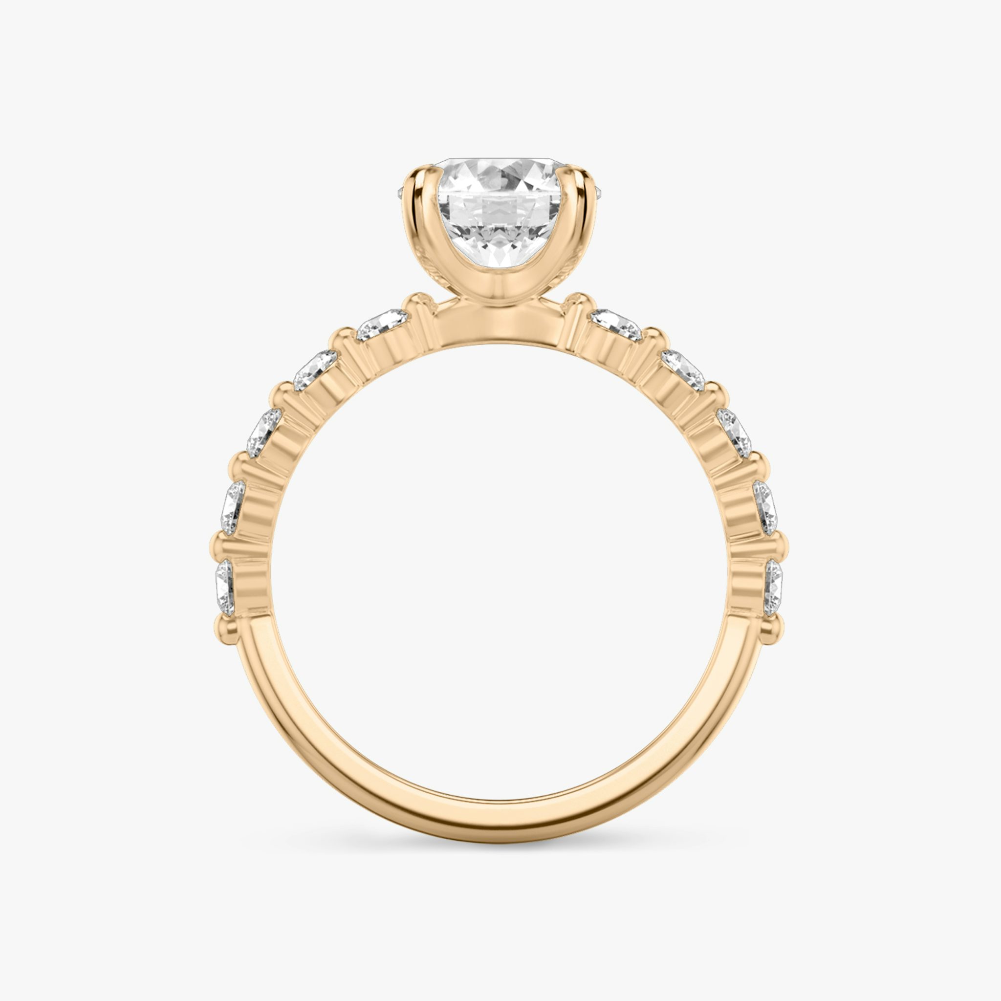 The Single Shared Prong | Round Brilliant | 14k | Rose Gold | bandAccent: Plain | bandStoneStyle: large | caratWeight: other | diamondOrientation: vertical