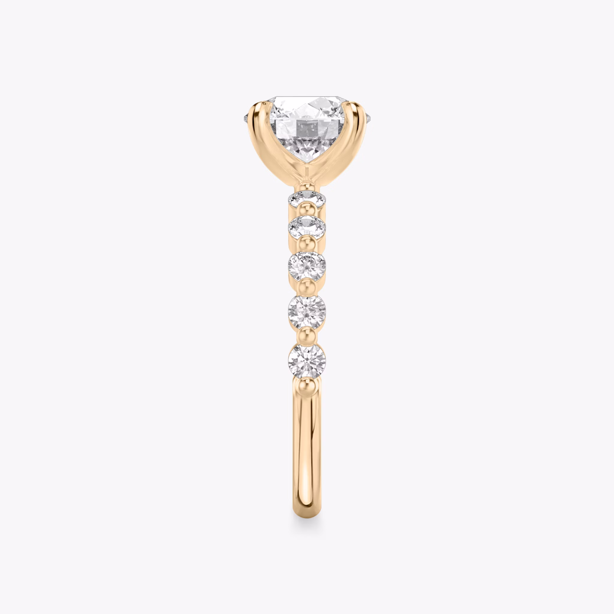 The Single Shared Prong | Round Brilliant | 14k | Rose Gold | bandAccent: Plain | bandStoneStyle: large | caratWeight: other | diamondOrientation: vertical