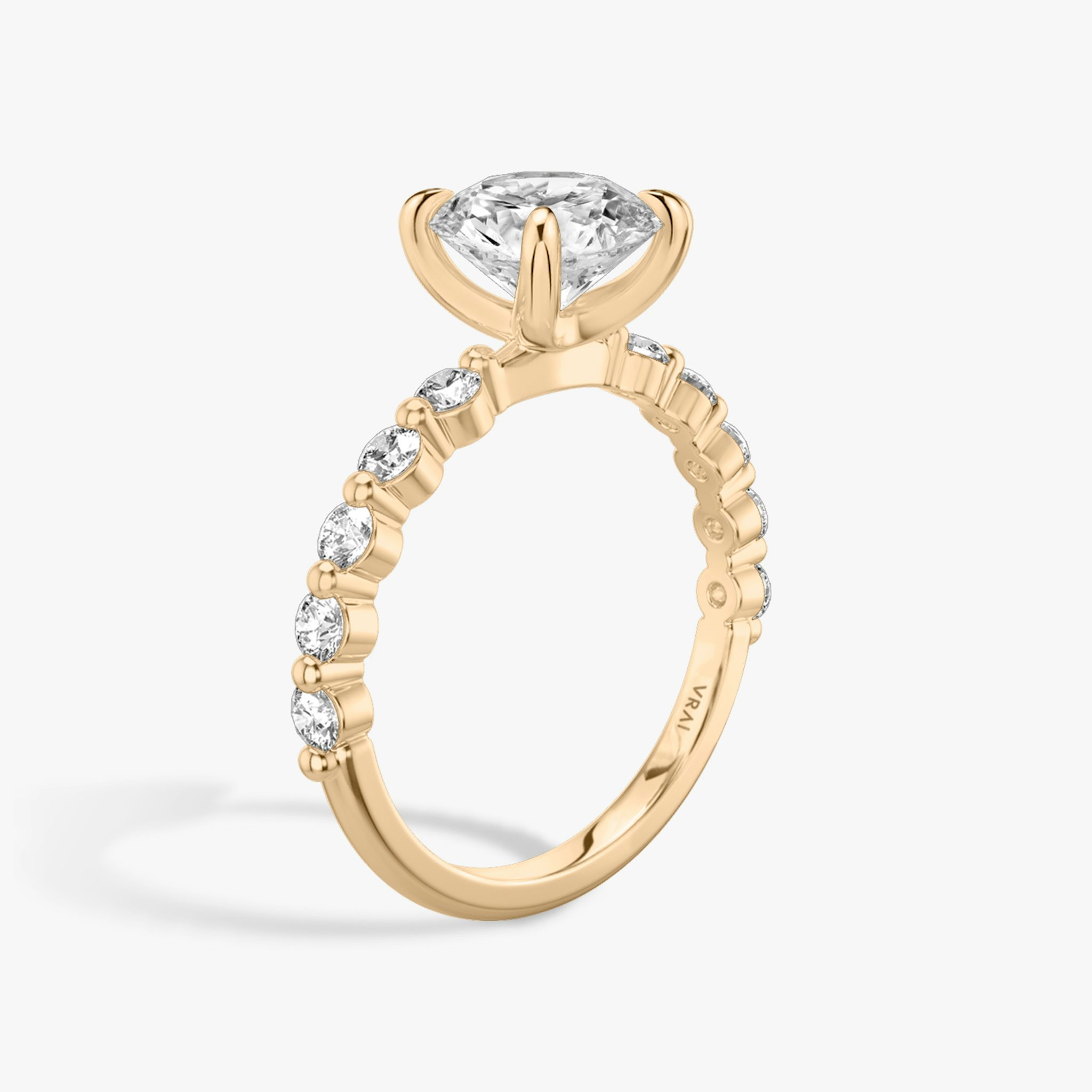 The Single Shared Prong | Round Brilliant | 14k | Rose Gold | bandAccent: Plain | bandStoneStyle: large | caratWeight: other | diamondOrientation: vertical