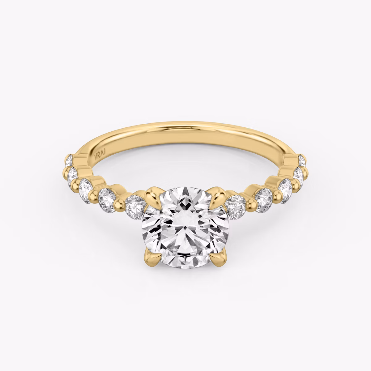 The Single Shared Prong | Round Brilliant | 18k | Yellow Gold | bandAccent: Plain | bandStoneStyle: large | caratWeight: 2.0ct | diamondOrientation: vertical