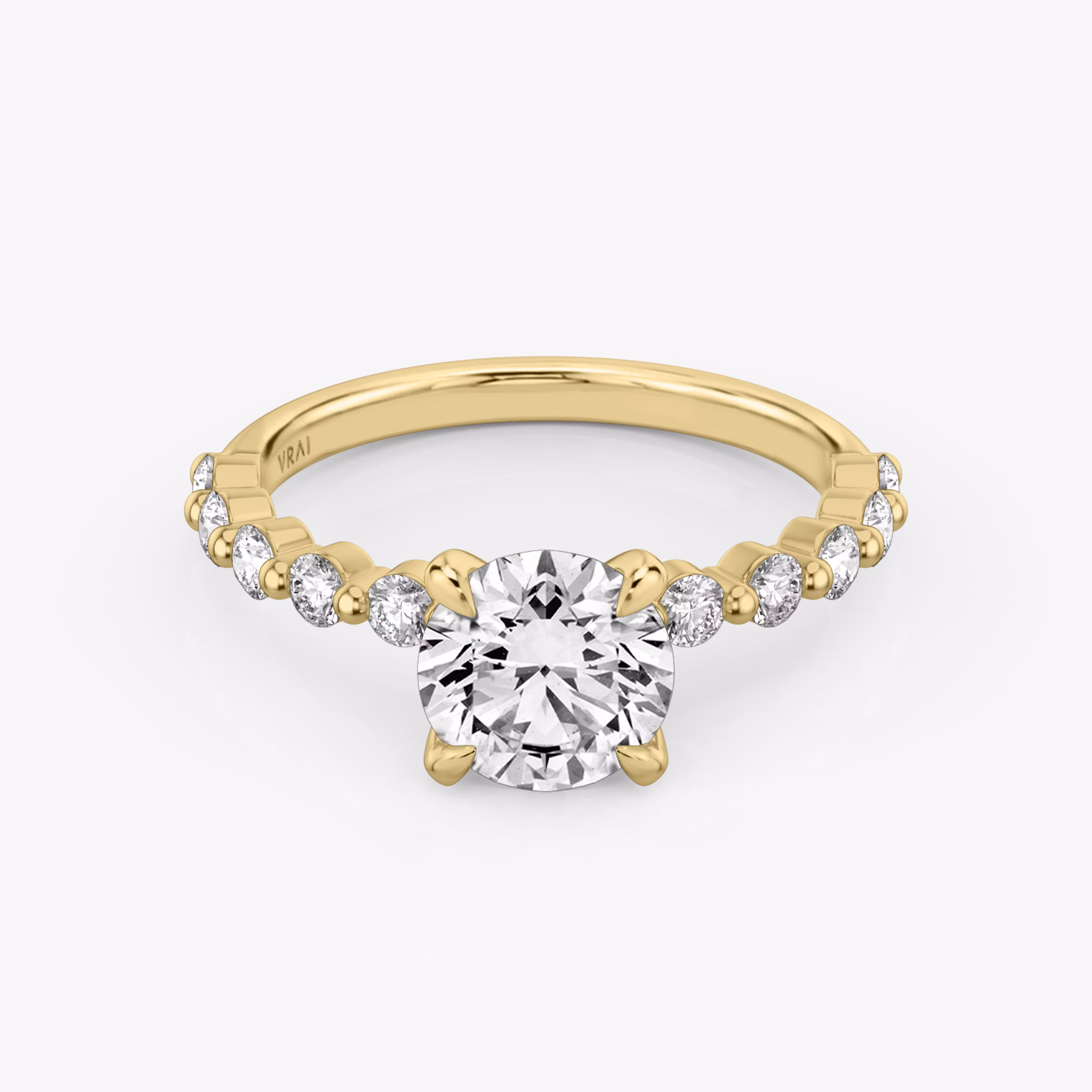 The Single Shared Prong | Round Brilliant | 18k | Yellow Gold | bandAccent: Plain | bandStoneStyle: large | caratWeight: other | diamondOrientation: vertical