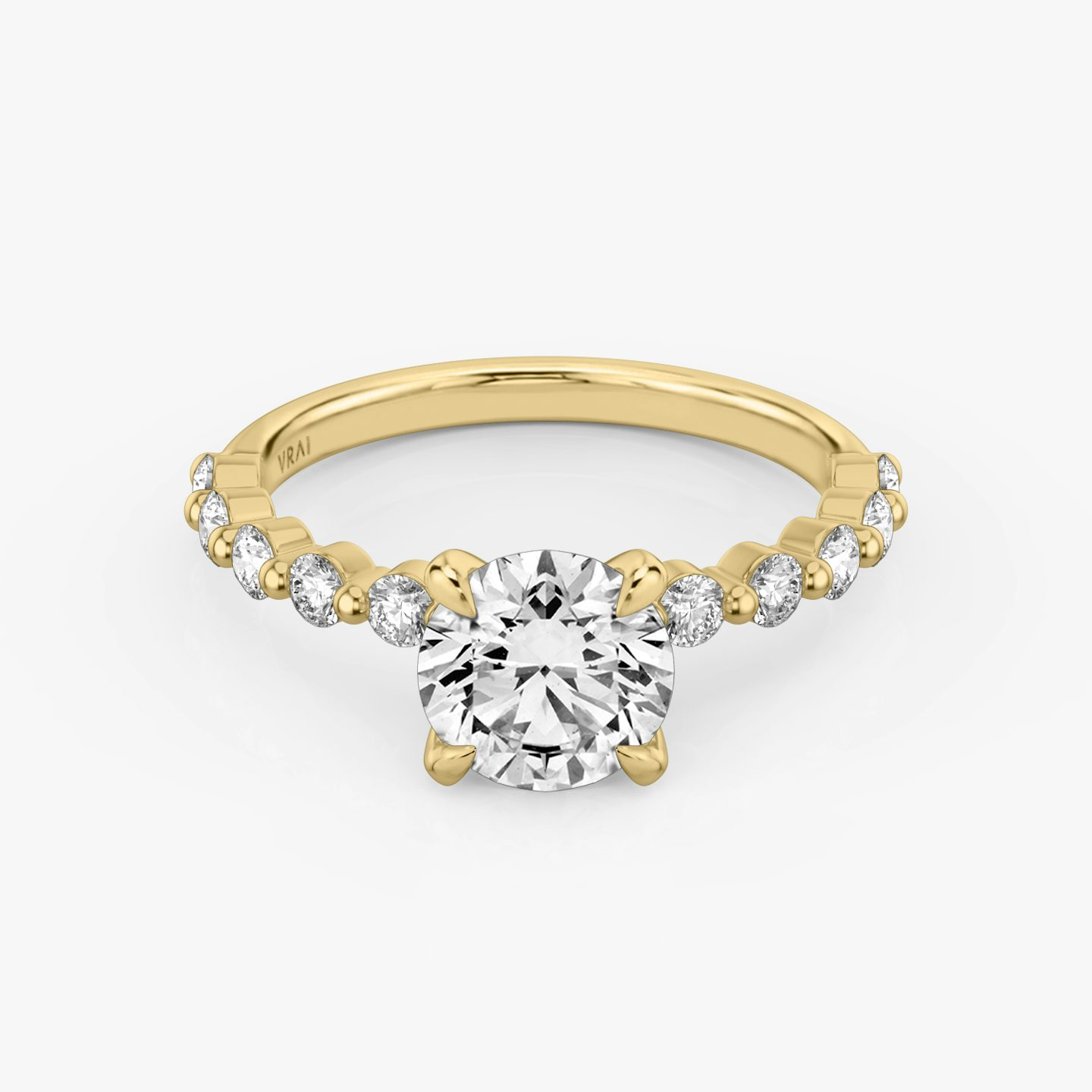 The Single Shared Prong | Round Brilliant | 18k | Yellow Gold | bandAccent: Plain | bandStoneStyle: large | caratWeight: 2.0ct | diamondOrientation: vertical