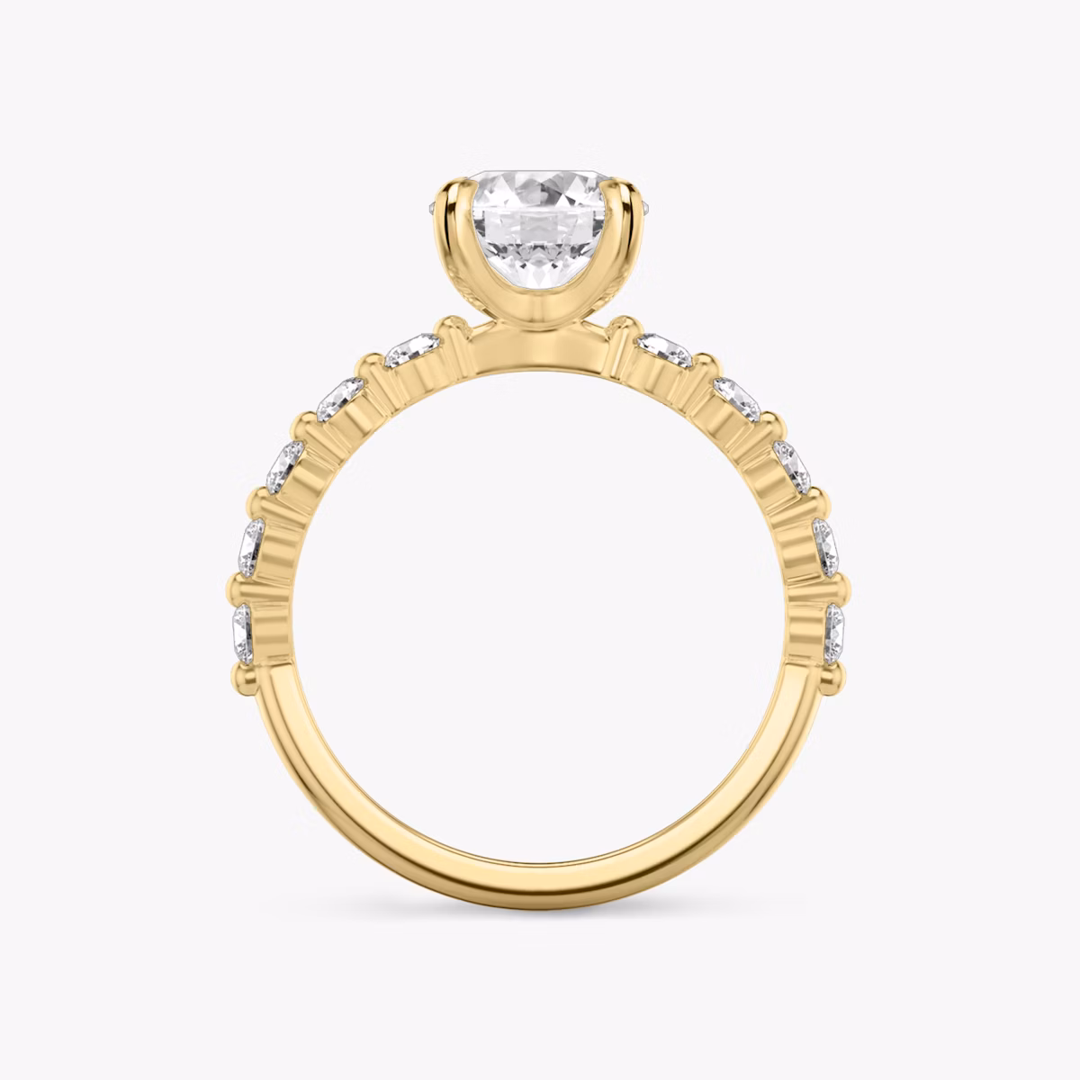 The Single Shared Prong | Round Brilliant | 18k | Yellow Gold | bandAccent: Plain | bandStoneStyle: large | caratWeight: 2.0ct | diamondOrientation: vertical