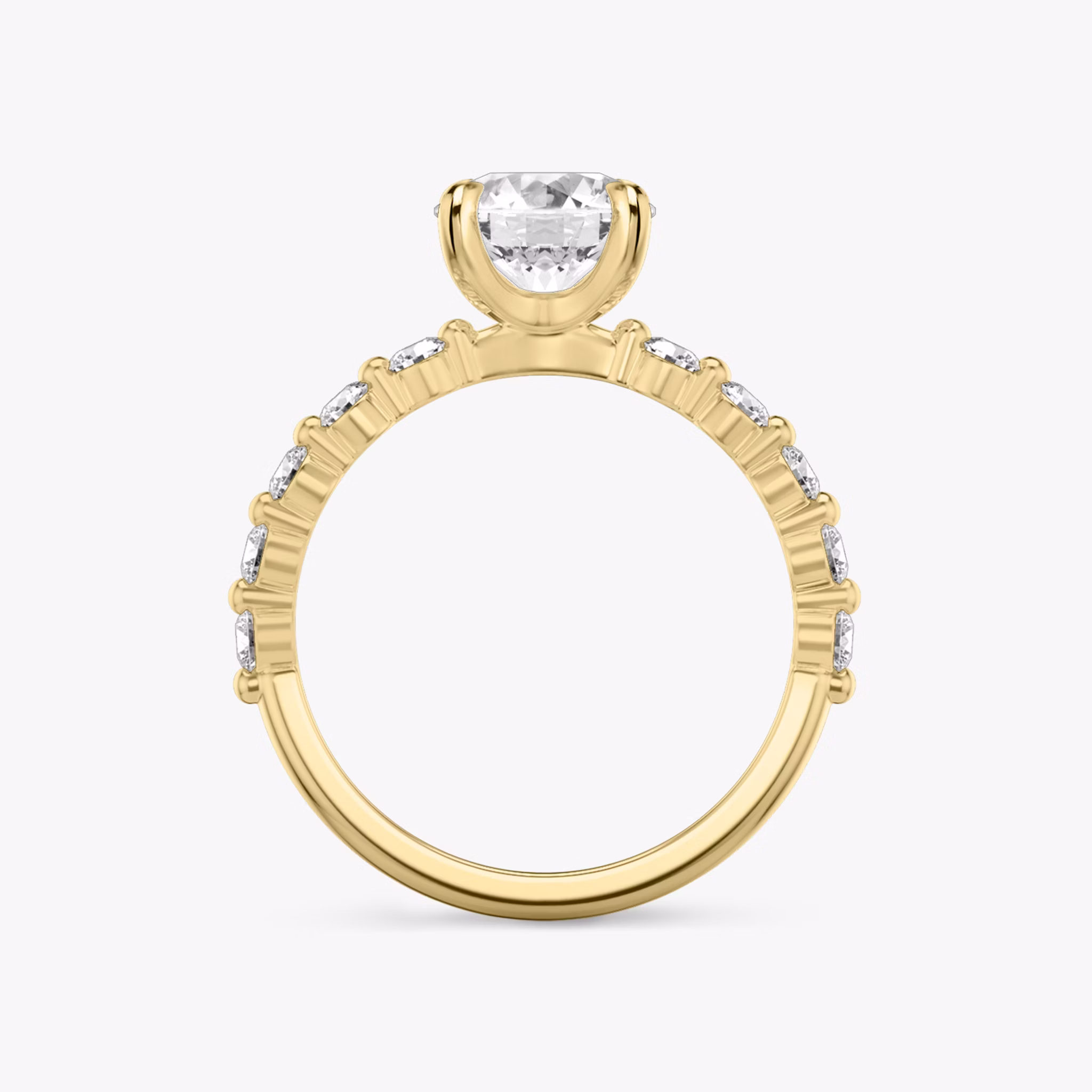 The Single Shared Prong | Round Brilliant | 18k | Yellow Gold | bandAccent: Plain | bandStoneStyle: large | caratWeight: other | diamondOrientation: vertical