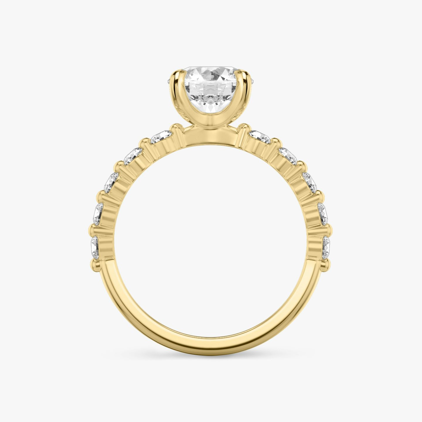 The Single Shared Prong | Round Brilliant | 18k | Yellow Gold | bandAccent: Plain | bandStoneStyle: large | caratWeight: 2.0ct | diamondOrientation: vertical