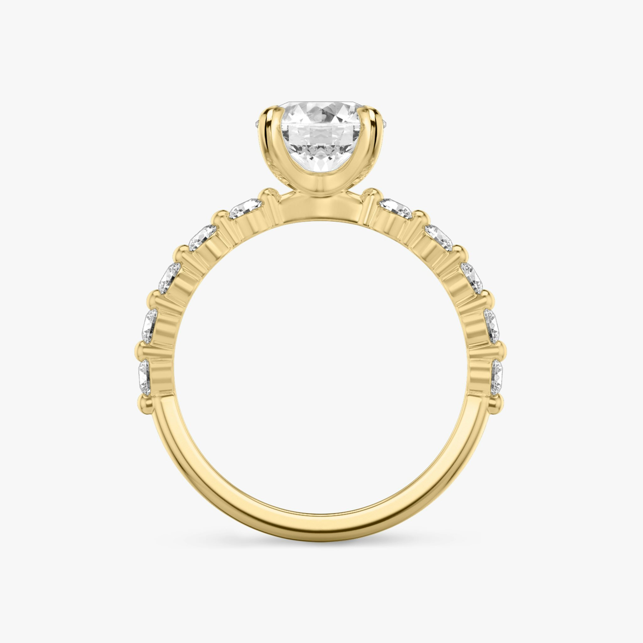 The Single Shared Prong | Round Brilliant | 18k | Yellow Gold | bandAccent: Plain | bandStoneStyle: large | caratWeight: other | diamondOrientation: vertical
